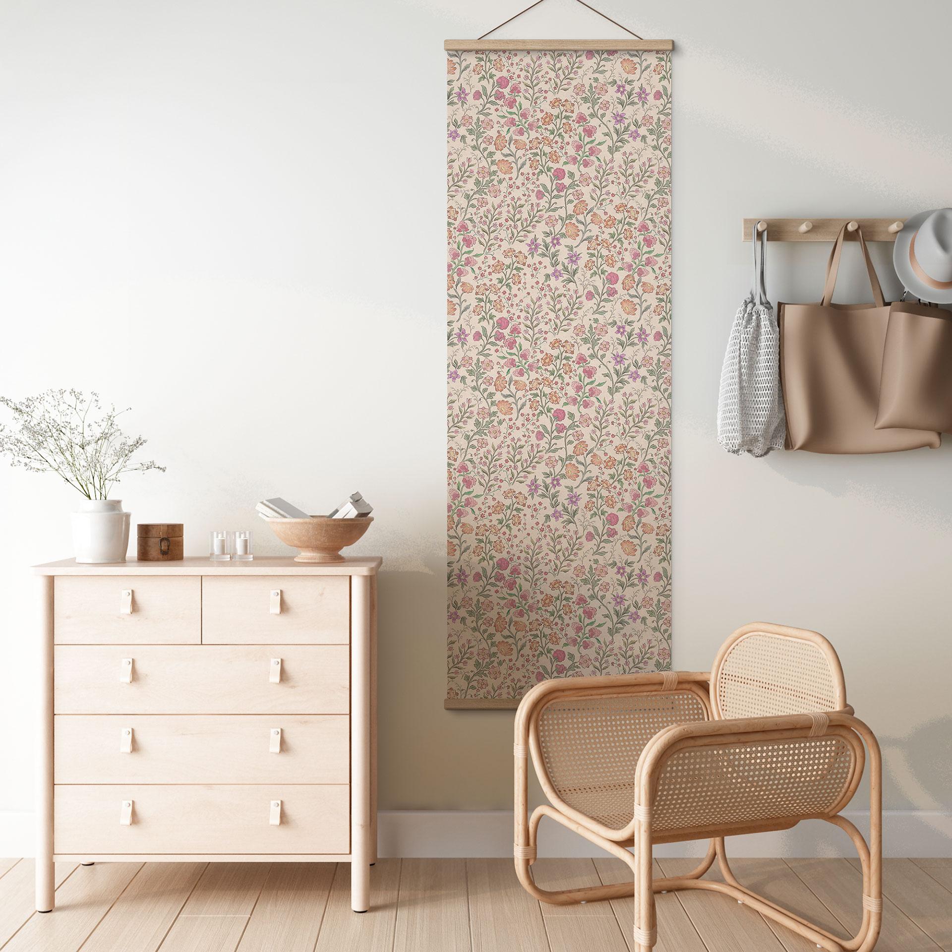 Tekstil plakat med vintage engblomster - Beige - Bloomery Decor - Panorama
