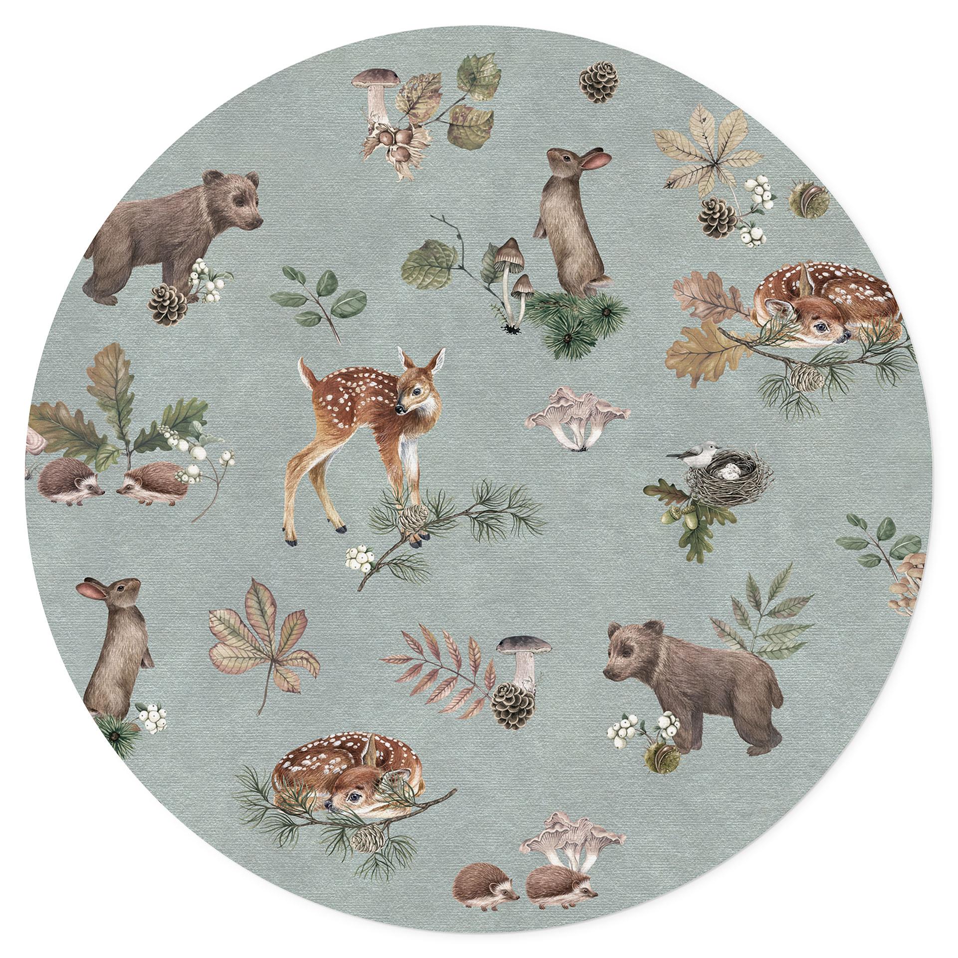 Wandtattoo Rehkitz und Waldfreunde - Tiere für Kinder - blau - Kikki Belle - Rund