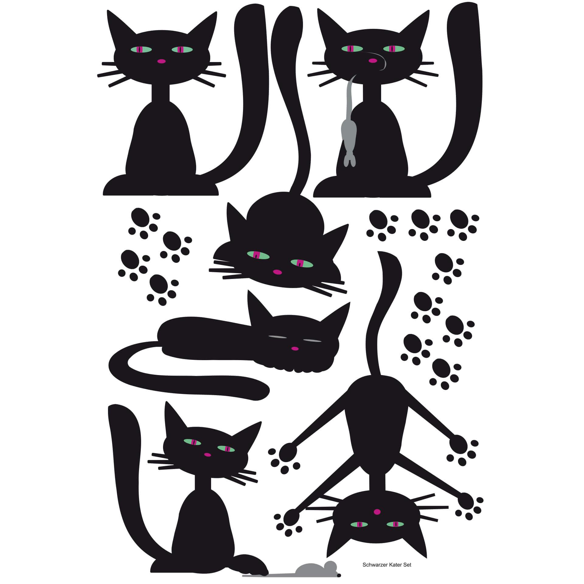 Muursticker Zwarte Kater Set