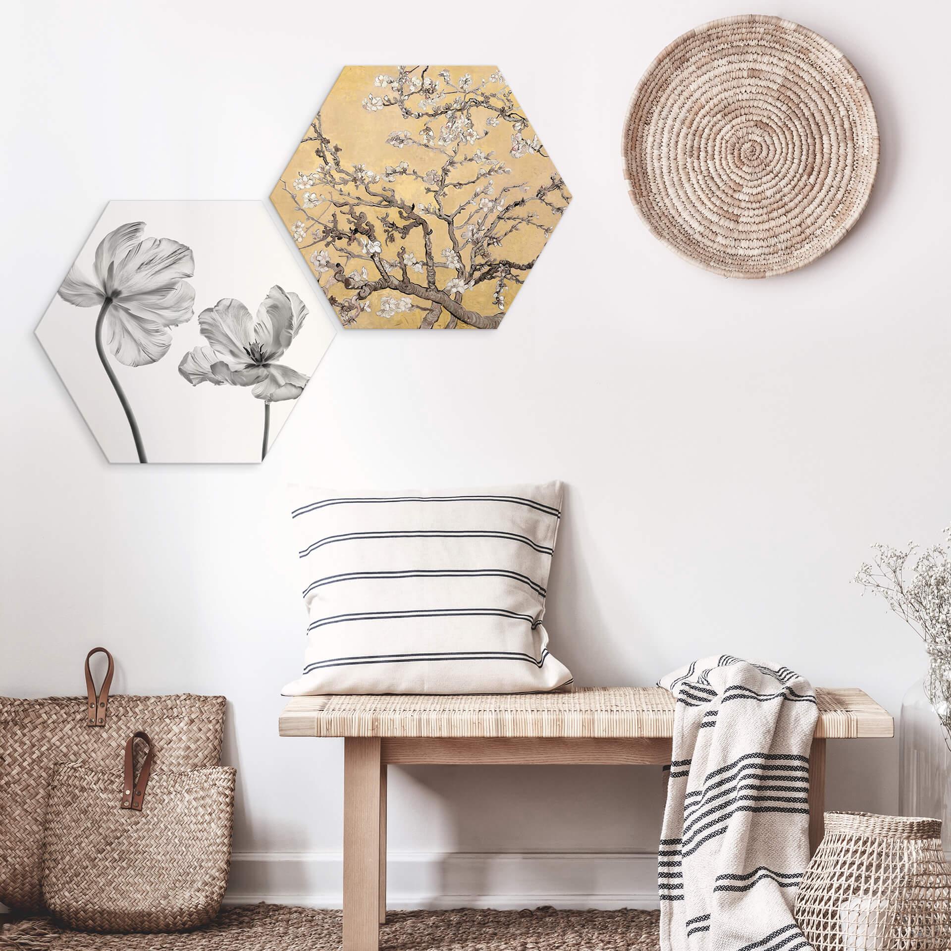 Hexagon - Alu-Dibond van Gogh - Mandelblüte Creme