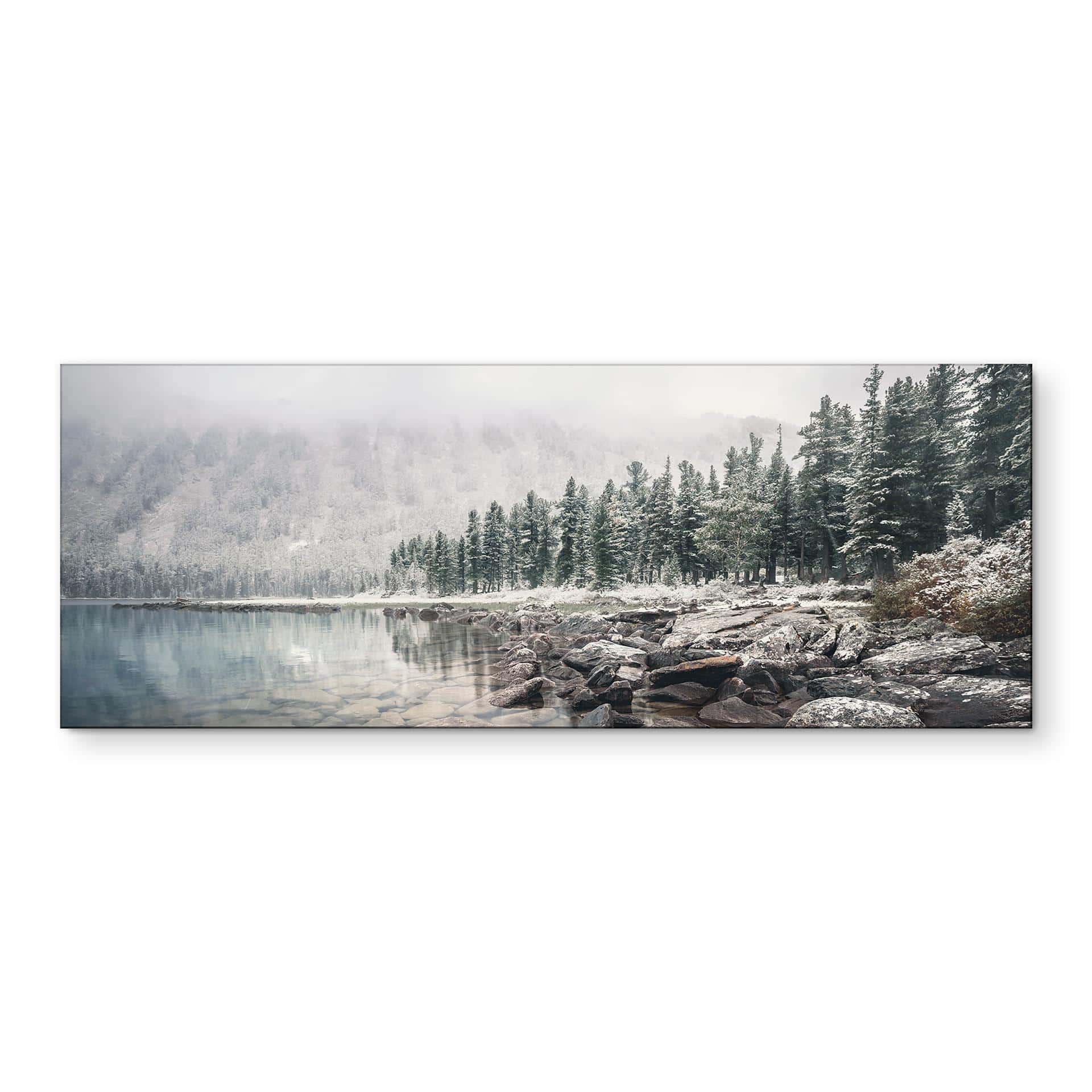Billede af vinterskov ved søen - Rostovskiy - Alu-Dibond Panorama – print på aluminium (Alu-Dibond)