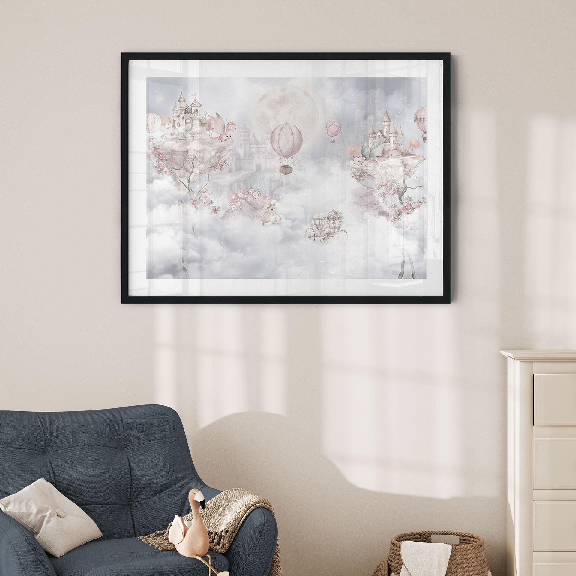 Poster Märchenwelt mit Schloss und Einhorn - Ms Tiff