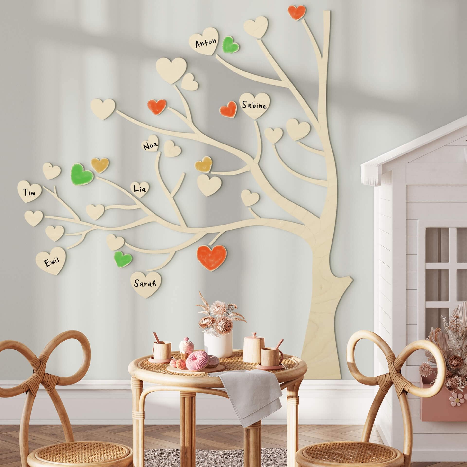 Wanddecoratie Populierenhout Boom met Hartjes