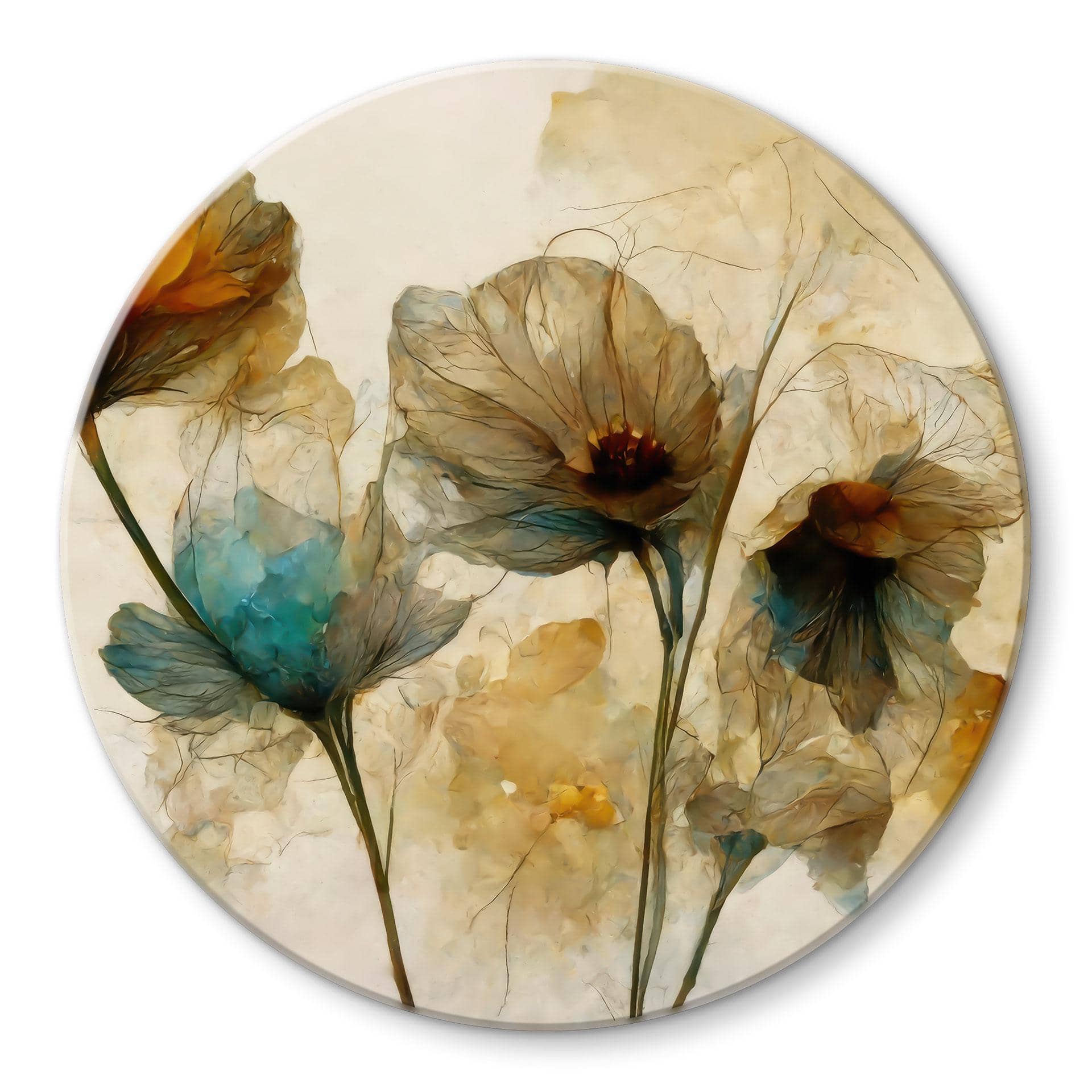 Stampa su vetro Fiori di papavero essiccati in stile vintage - Treechild - Tondo