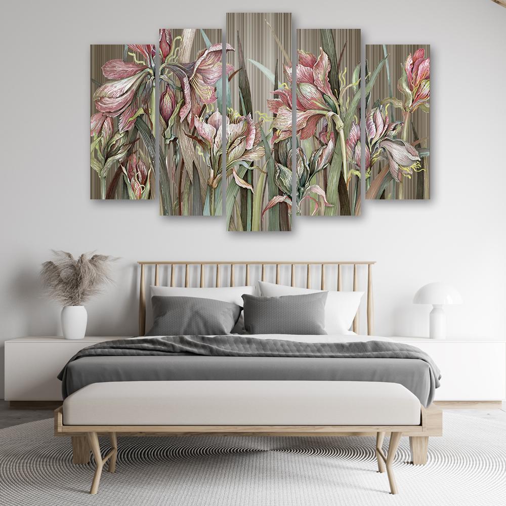 5 stykke lærredstryk, Iris blomster