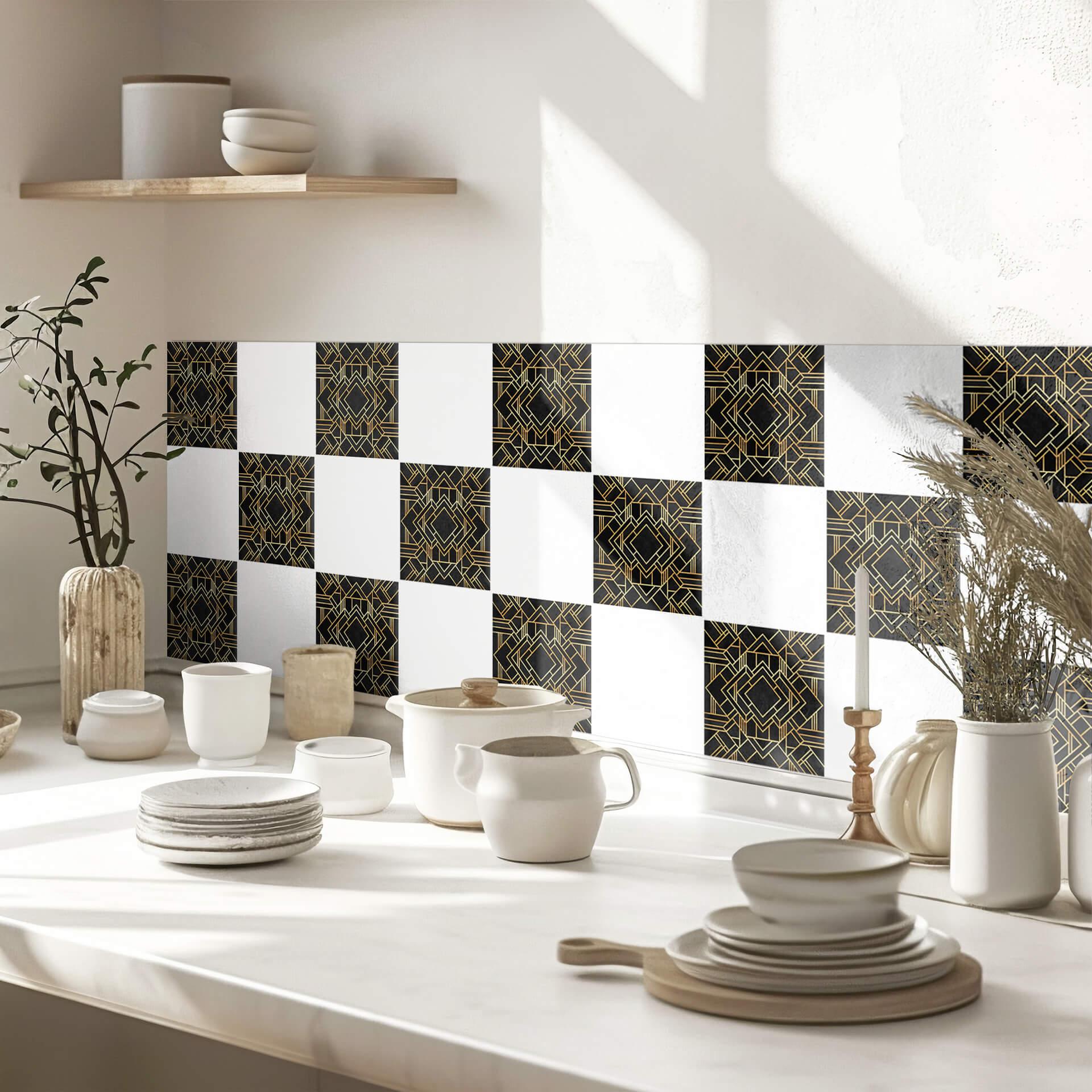 Azulejos Adhesivos Fredriksson - Art Deco Negro Oro - Lote de 12