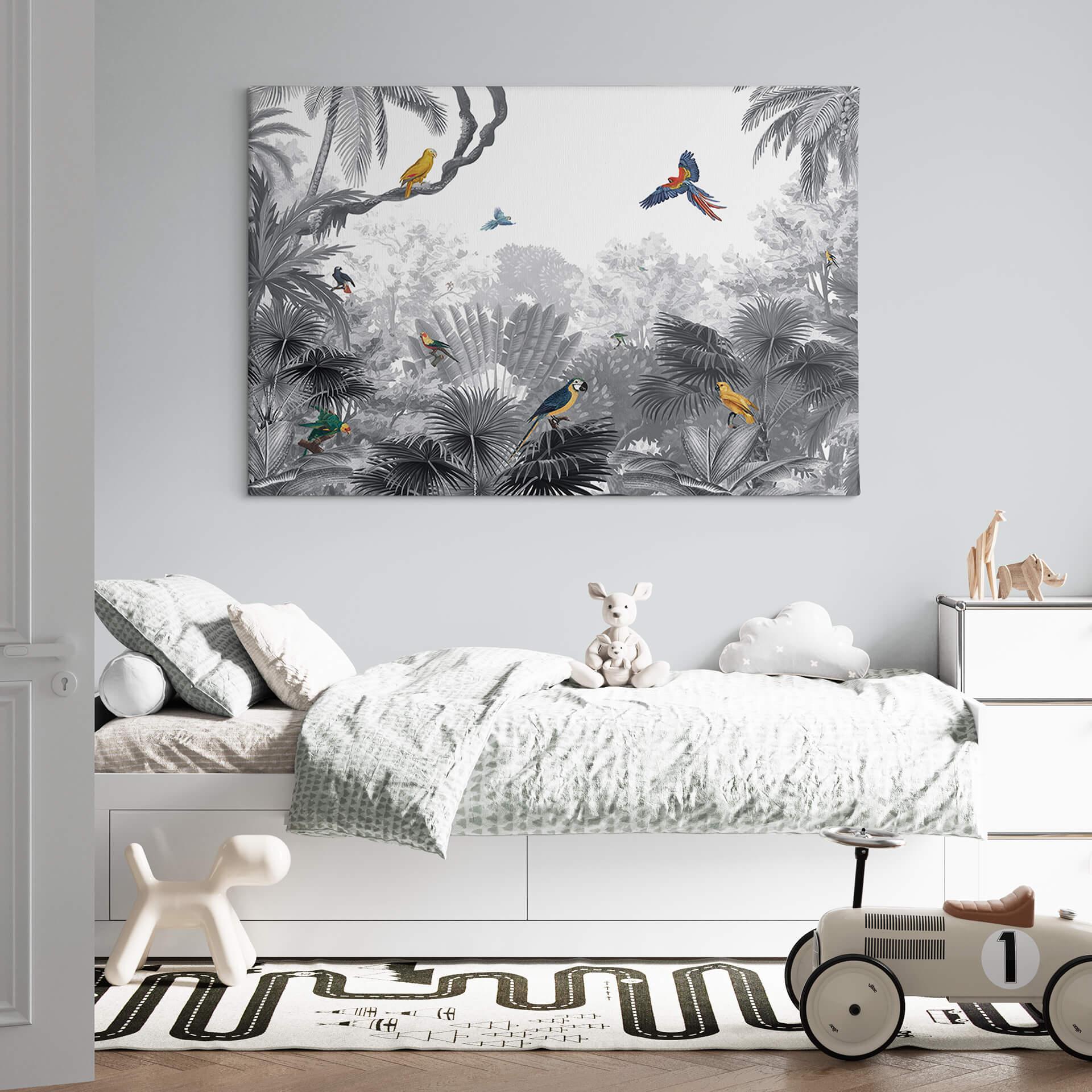 Canvas Kikki Belle - Tropische Vogels in het zwart wit