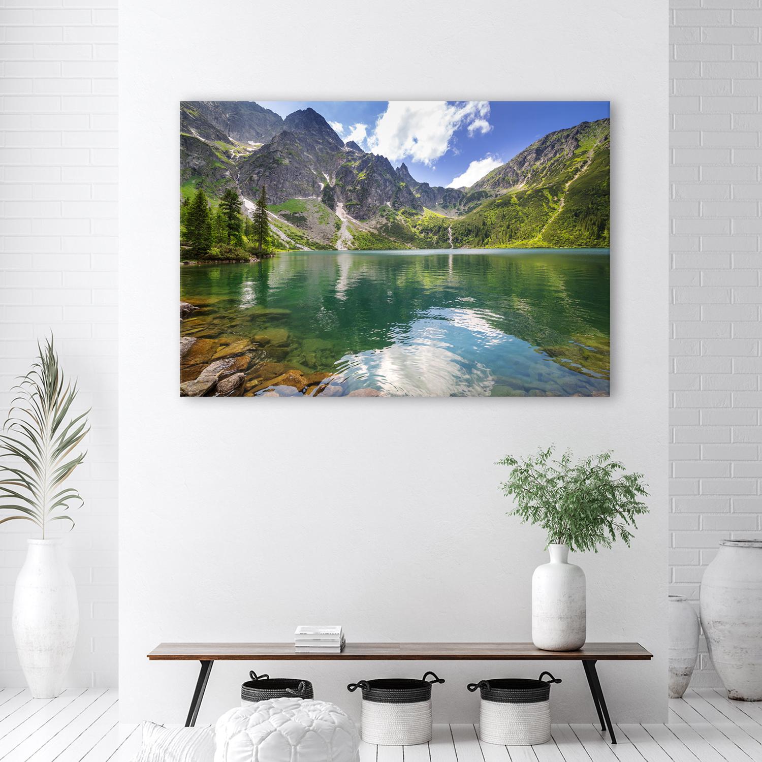 Canvasbillede, bjergsø træer Natura