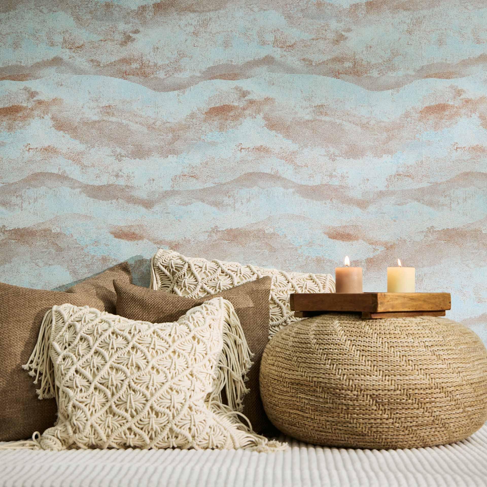 Farvegradient tapet lyseblå terracotta - abstrakt mønster - Ikke-vævet tapet