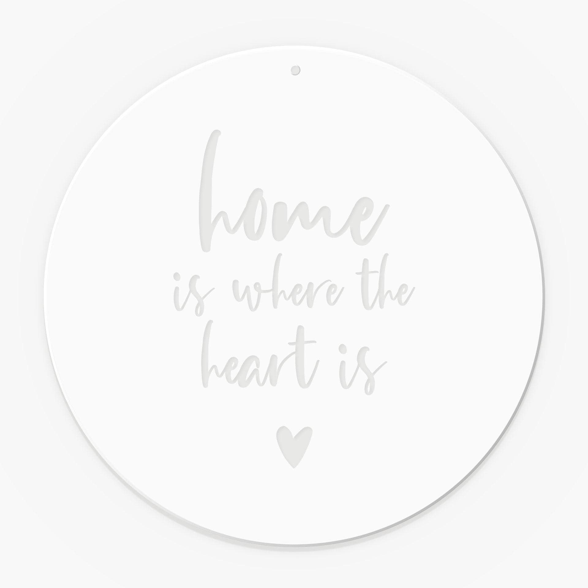 Quadro in vetro acrilico, immagine da appendere alla finestra Home is where the heart is - Rotondo