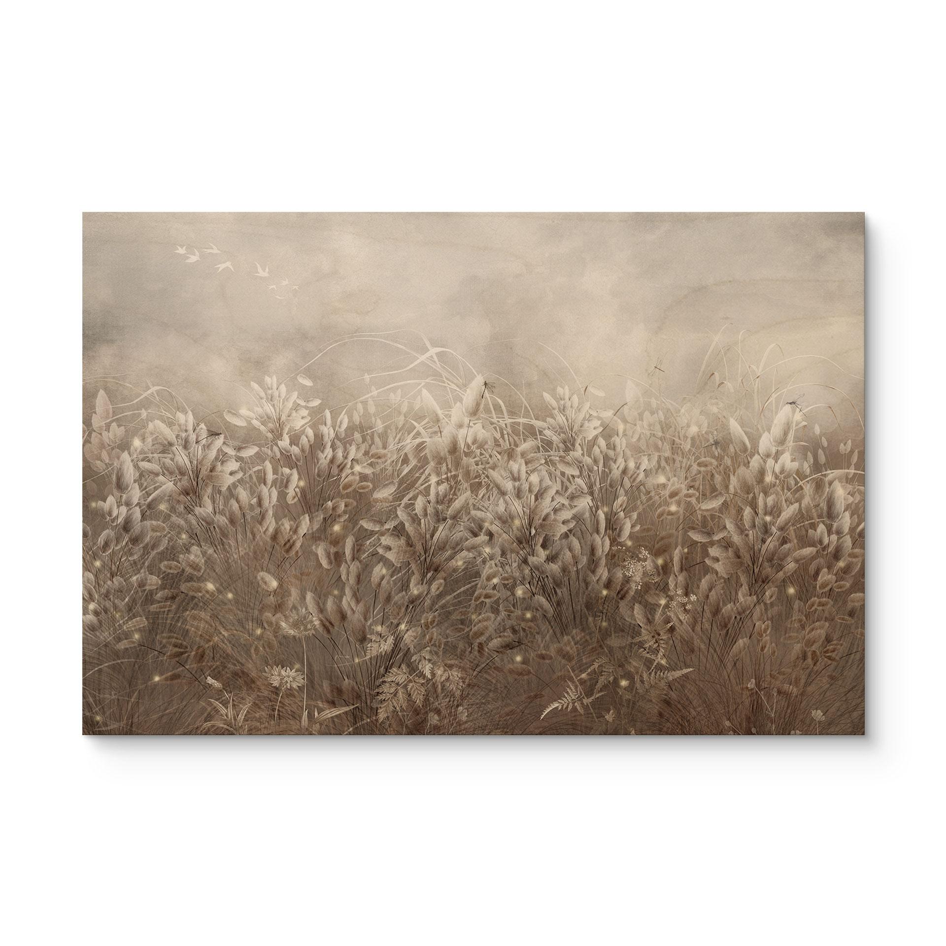 Houten Wanddecoratie pampagras en grassen in beige - Ms Tiff