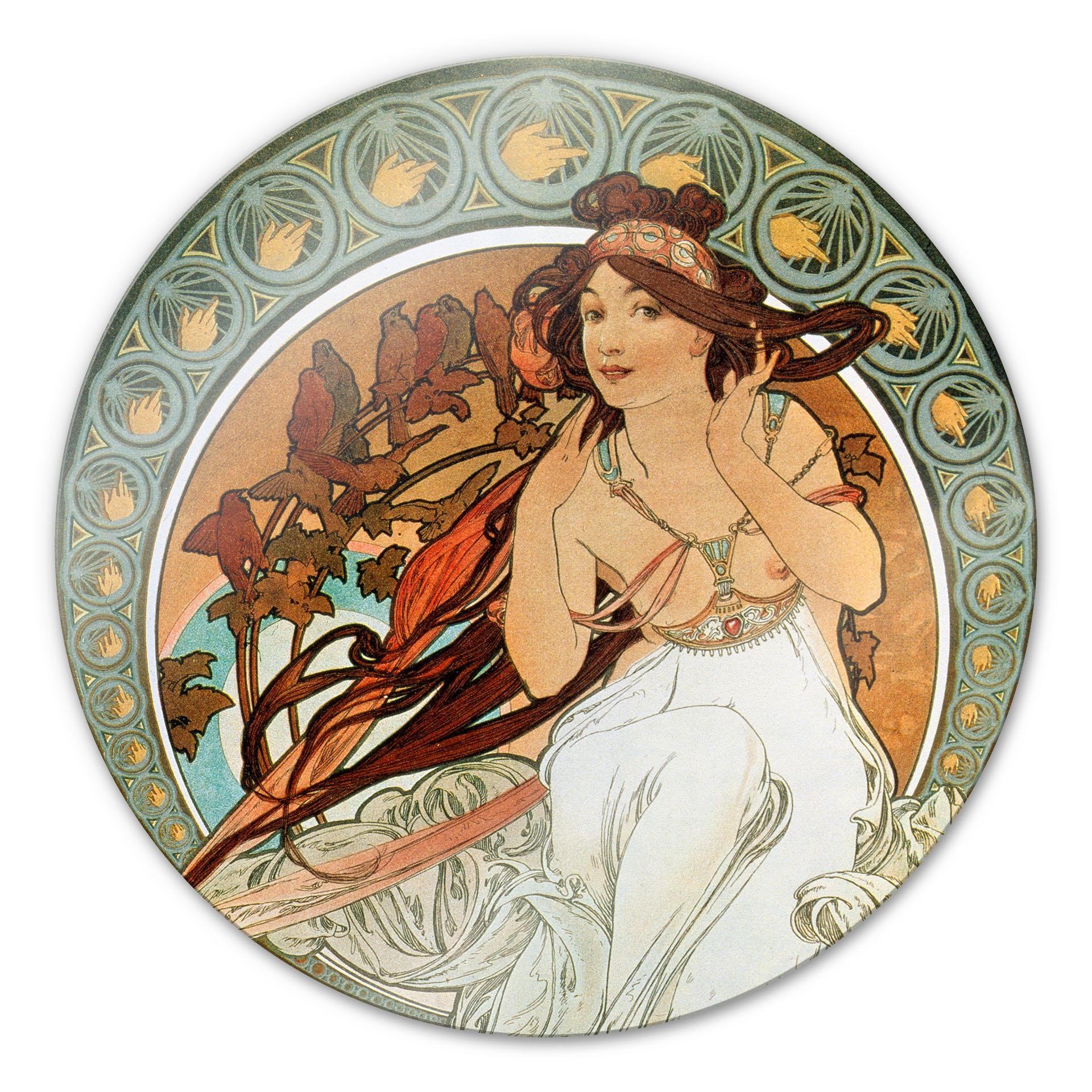 Tableau en verre - Mucha - Quatre arts : La musique - rond