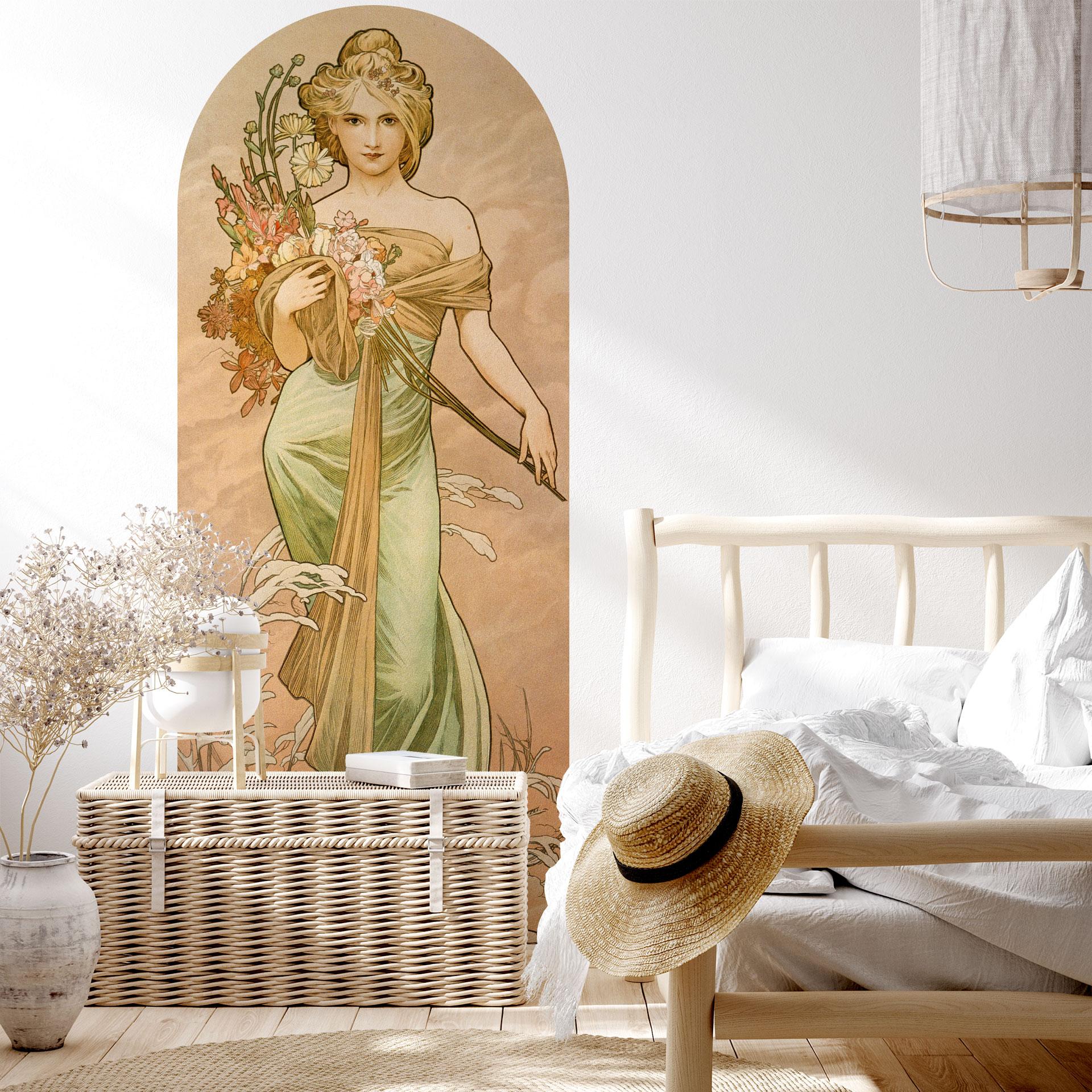 Wallsticker rundbuevægpanel Årstiderne: Forår - Mucha - smal