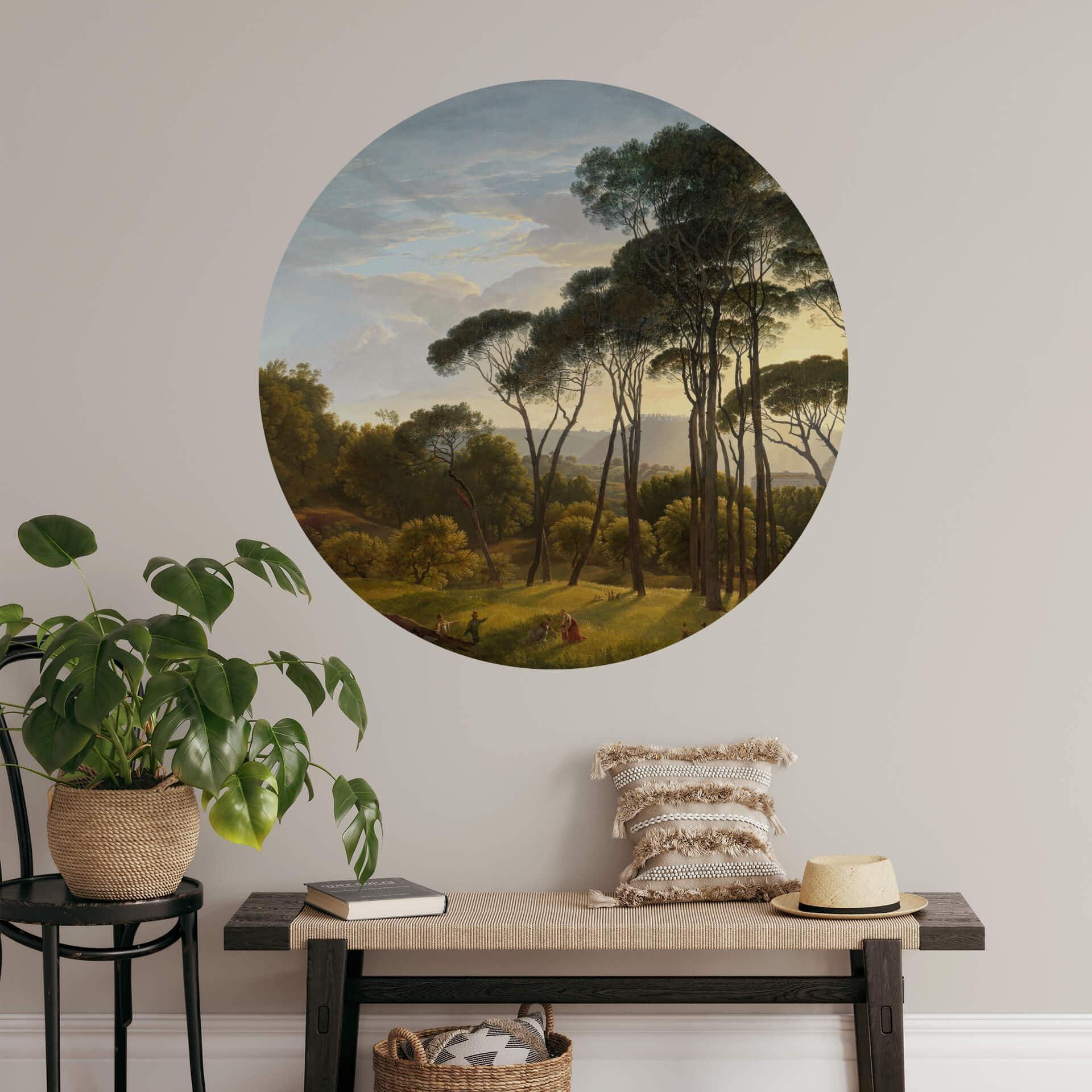 Voogd Wallsticker - Italiensk landskab med paraplyfyrretræer - Rund