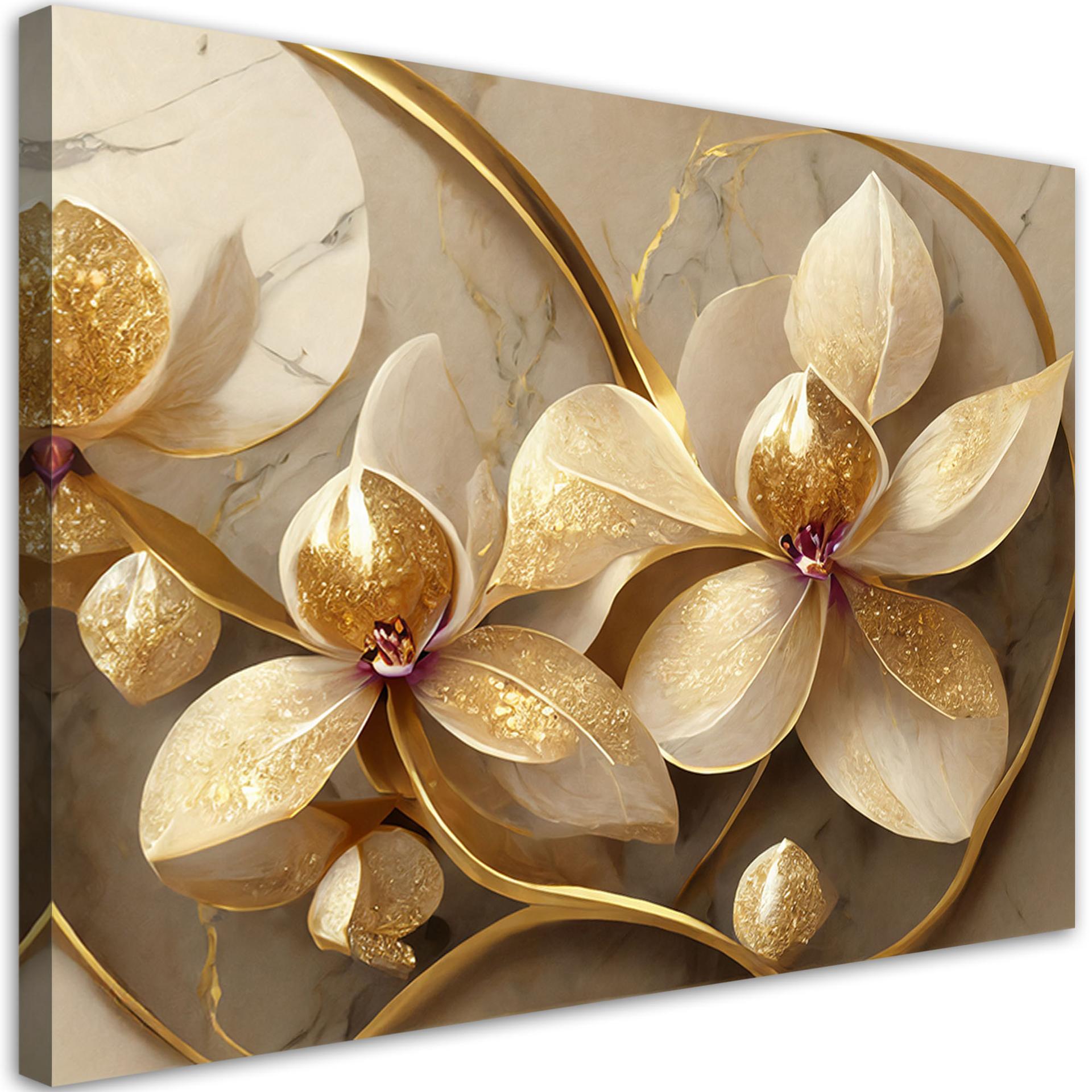 Canvasbillede, blomster glamour guld