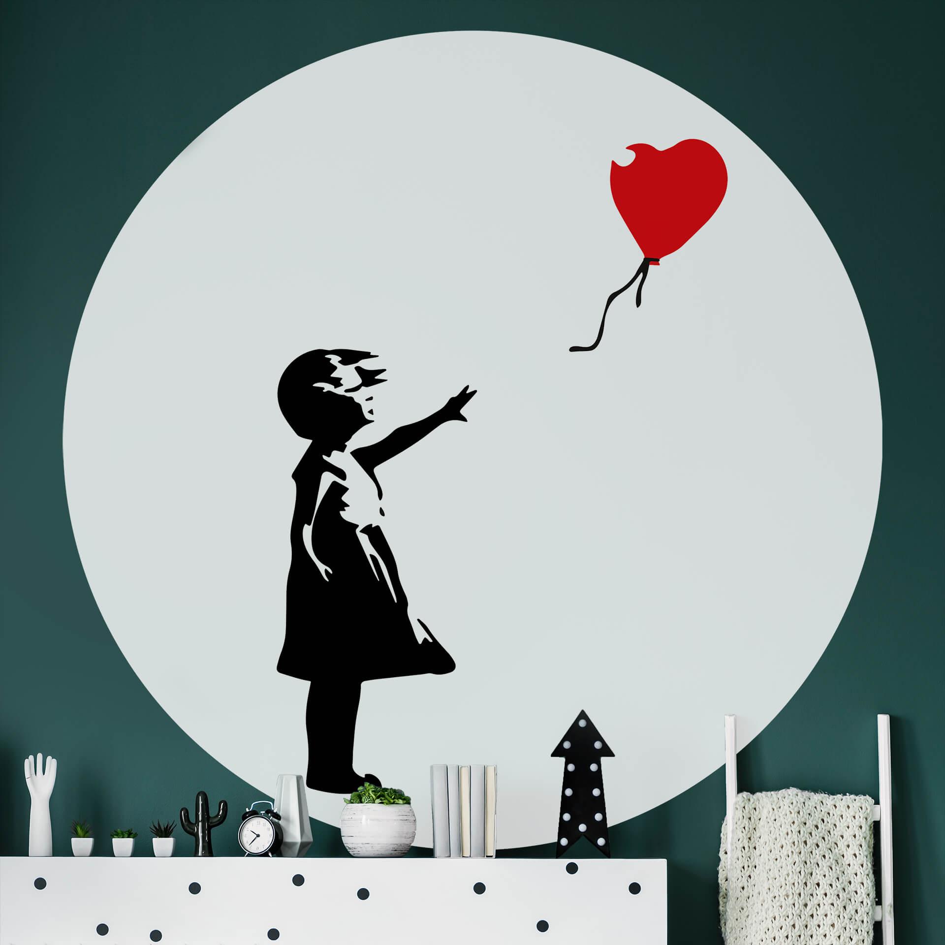Behangcirkel Banksy - Meisje met de Ballon - vliesbehang/zelfklevend vliesbehang