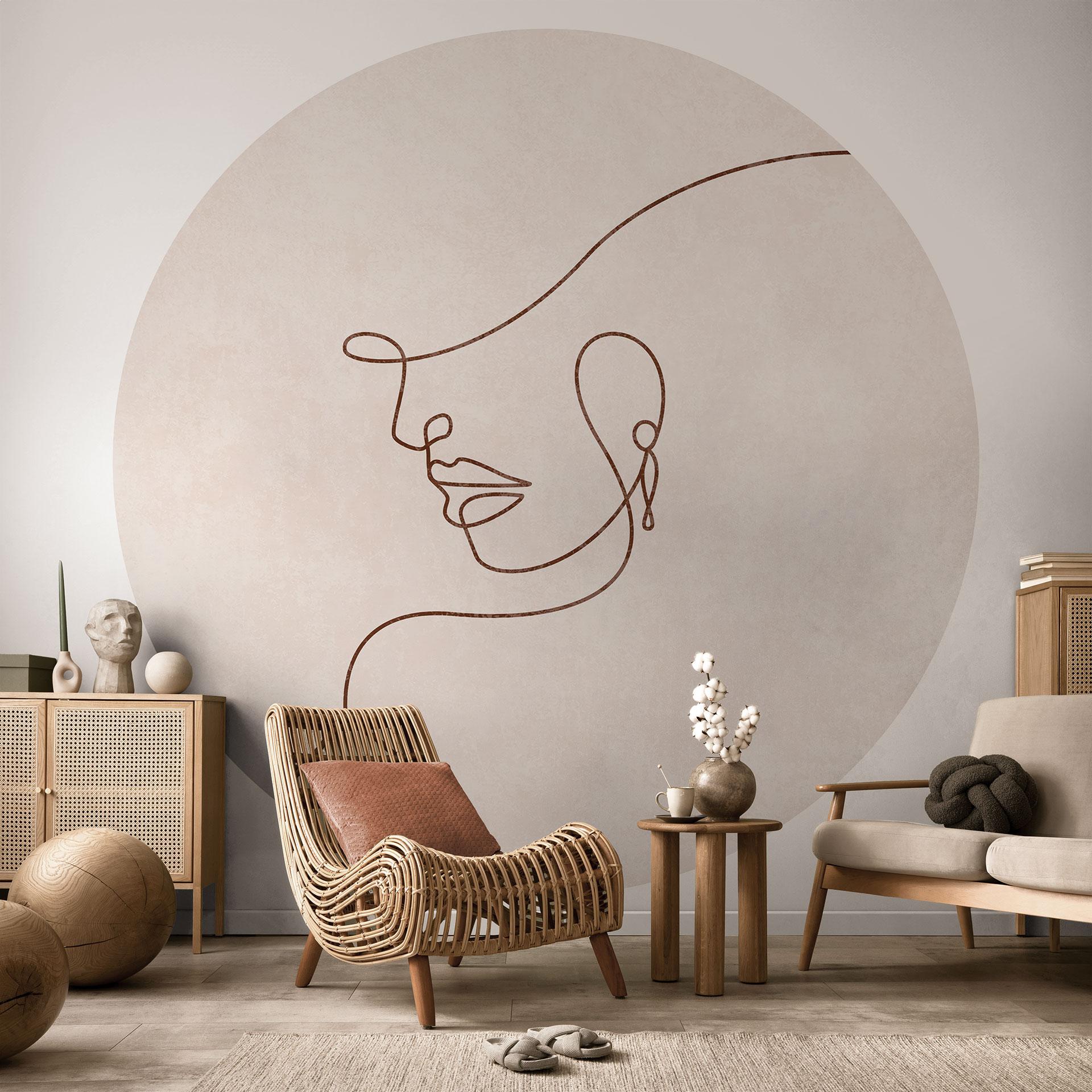 Delikate konturer af en kvinde Fototapet - Line Art - Tunaboylu - Round - vliesetapet/selvklæbende n