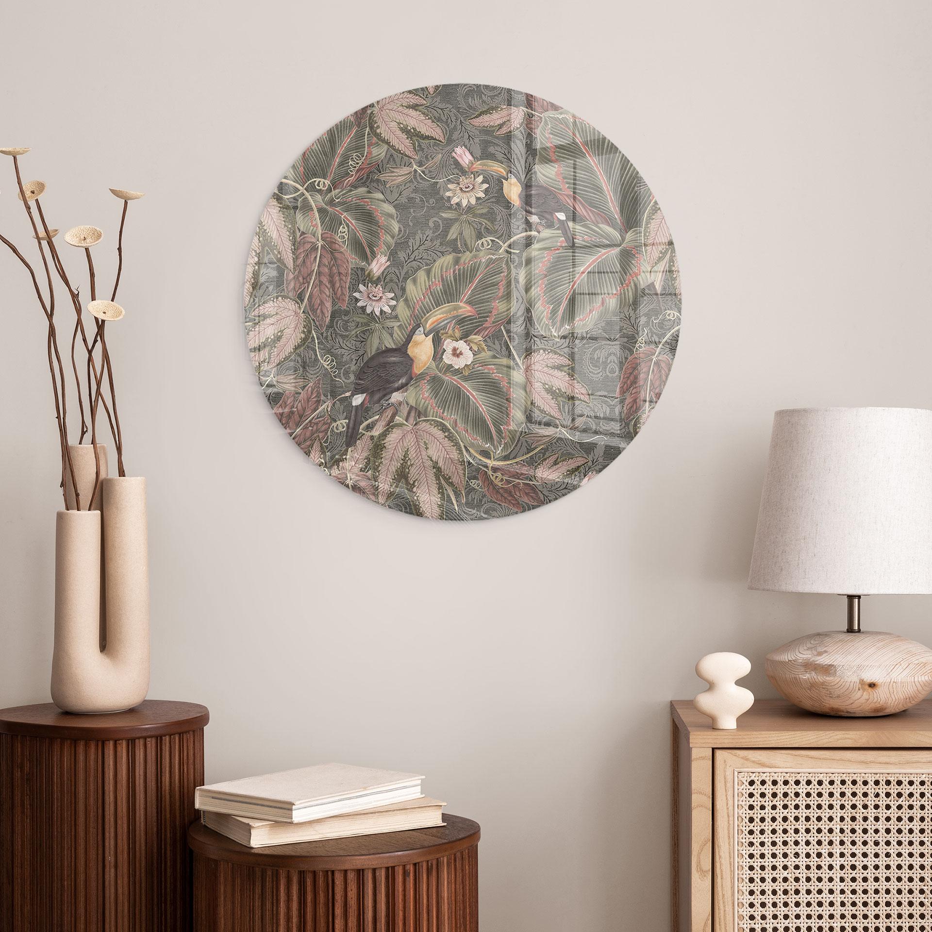 Glasbillede - Toucan i en tropisk skov - Bloomery Decor - Round
