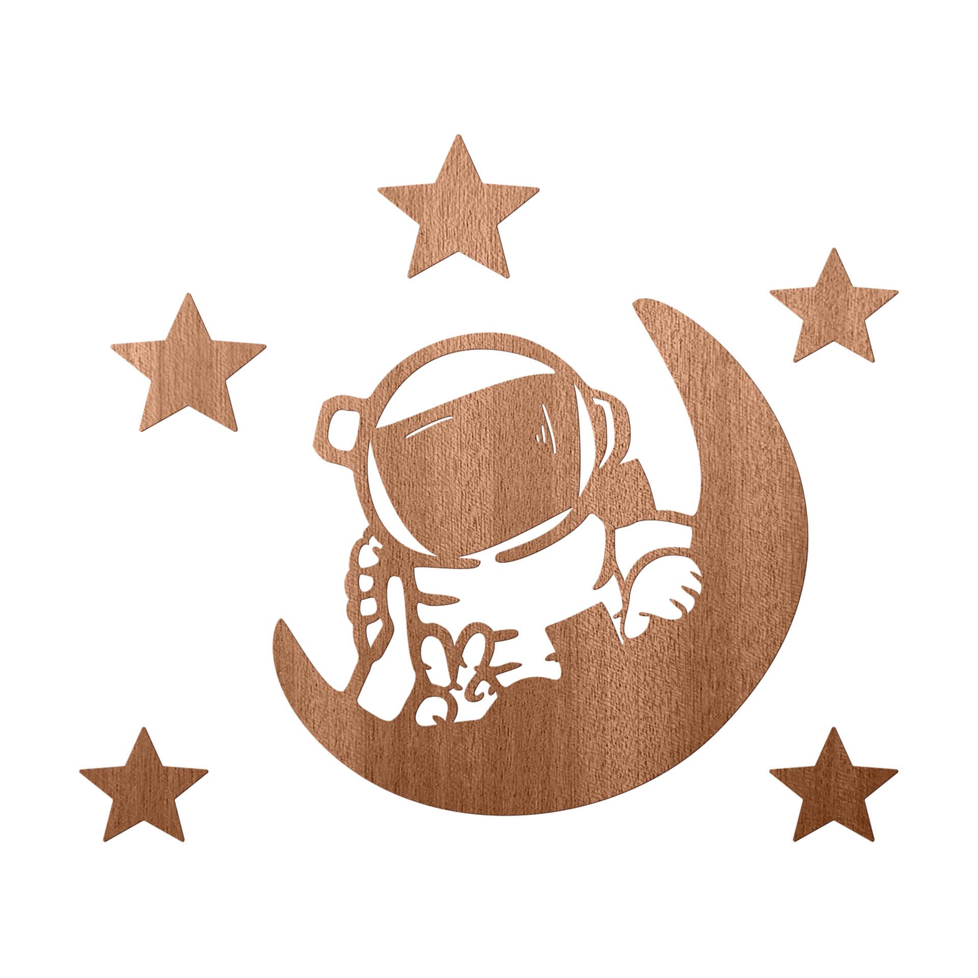 Decoro in legno Piccolo astronauta con luna e stelle