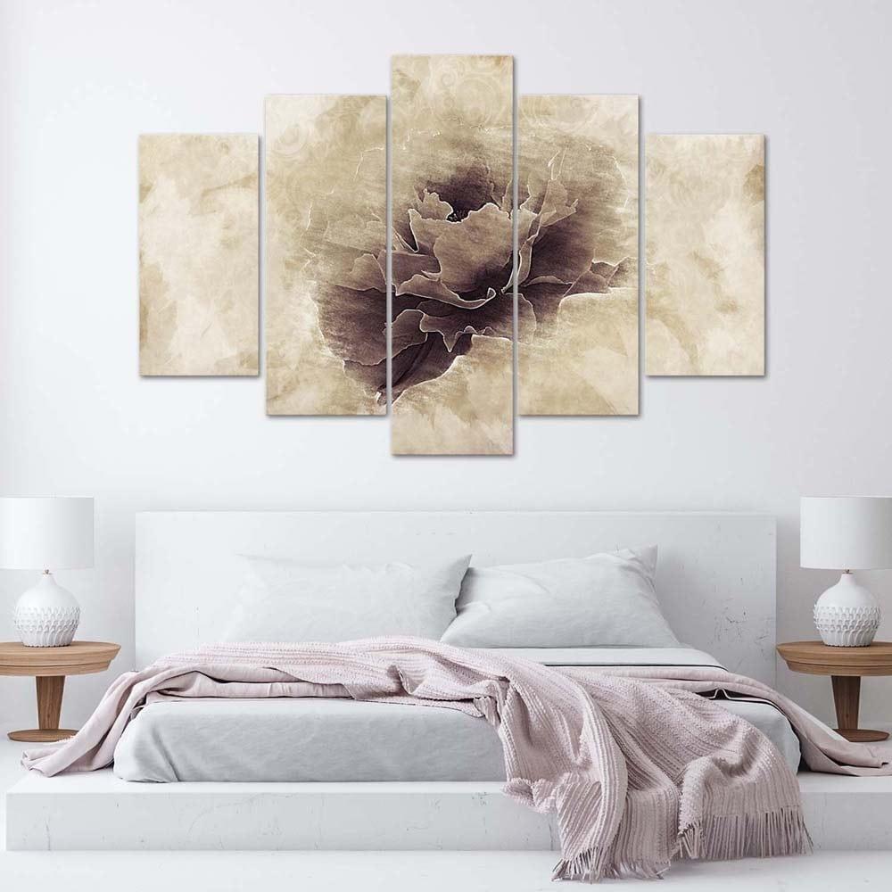 5 stykke lærredsprint, Rose Flower Beige Nature