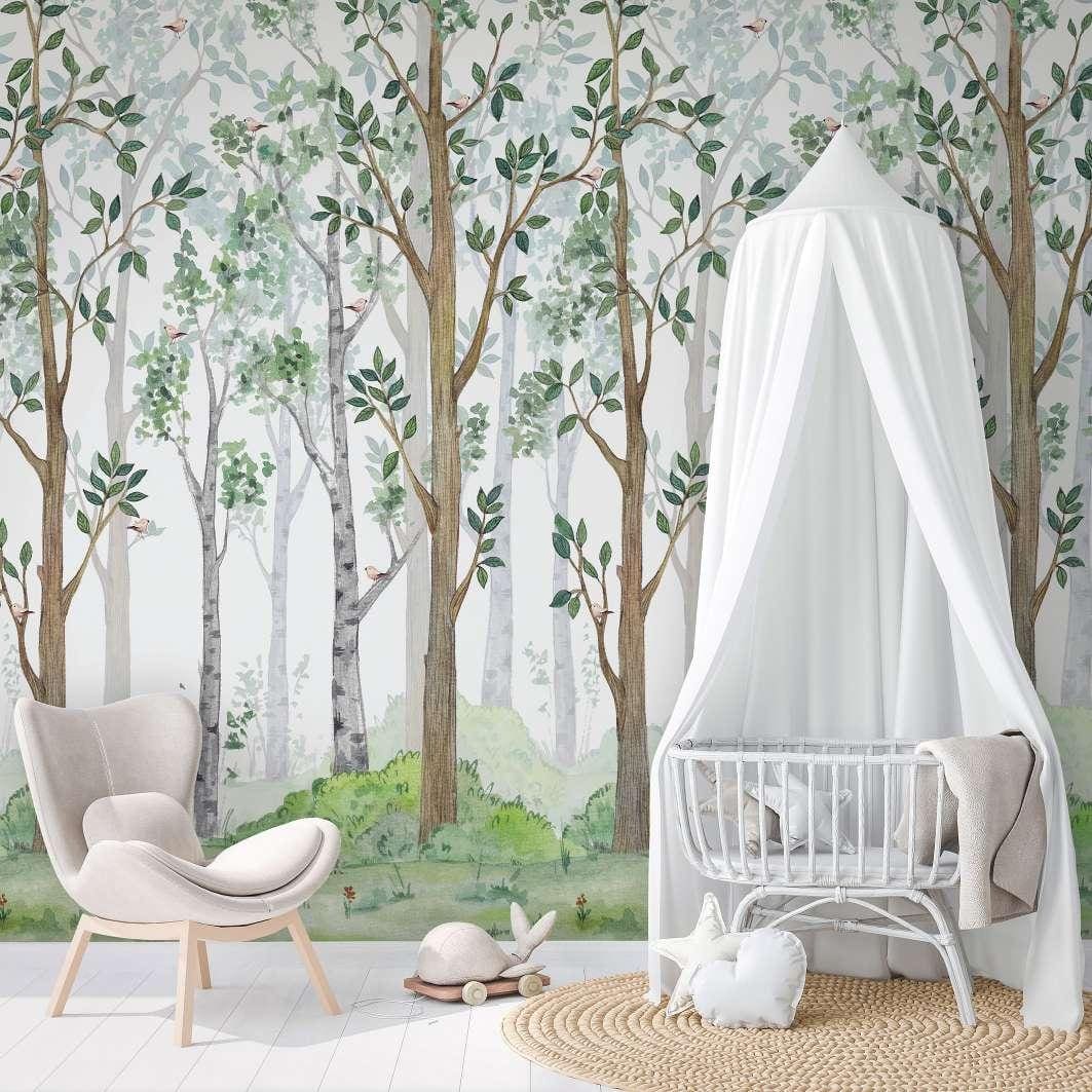 Børnetapet, non-woven tapet med illustration Kids Walls hvid, grøn