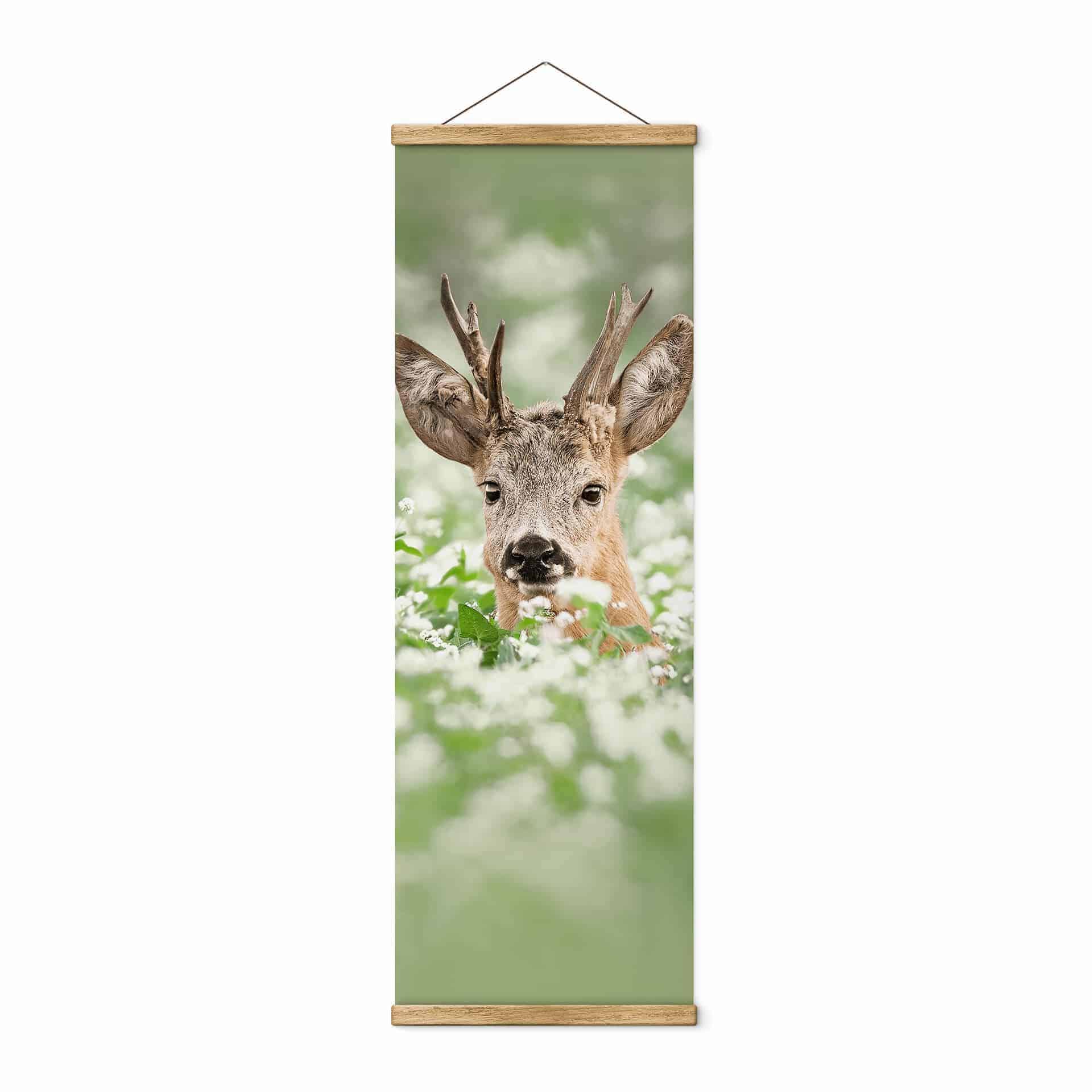 Van Duijn Tekstil plakat - Ung råbuk i lyng - Panorama