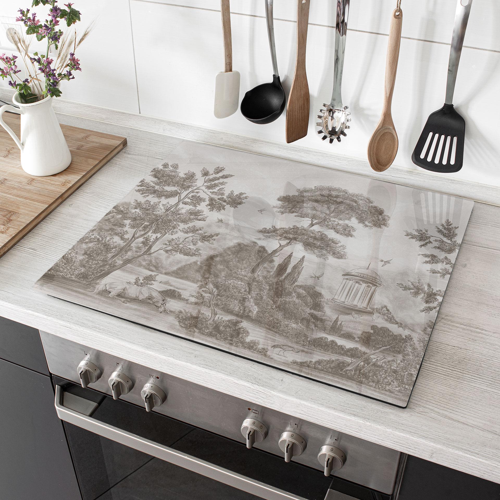 Herdabdeckplatte Landschaft mit Gartenlandschaft in Beige - Ms Tiff