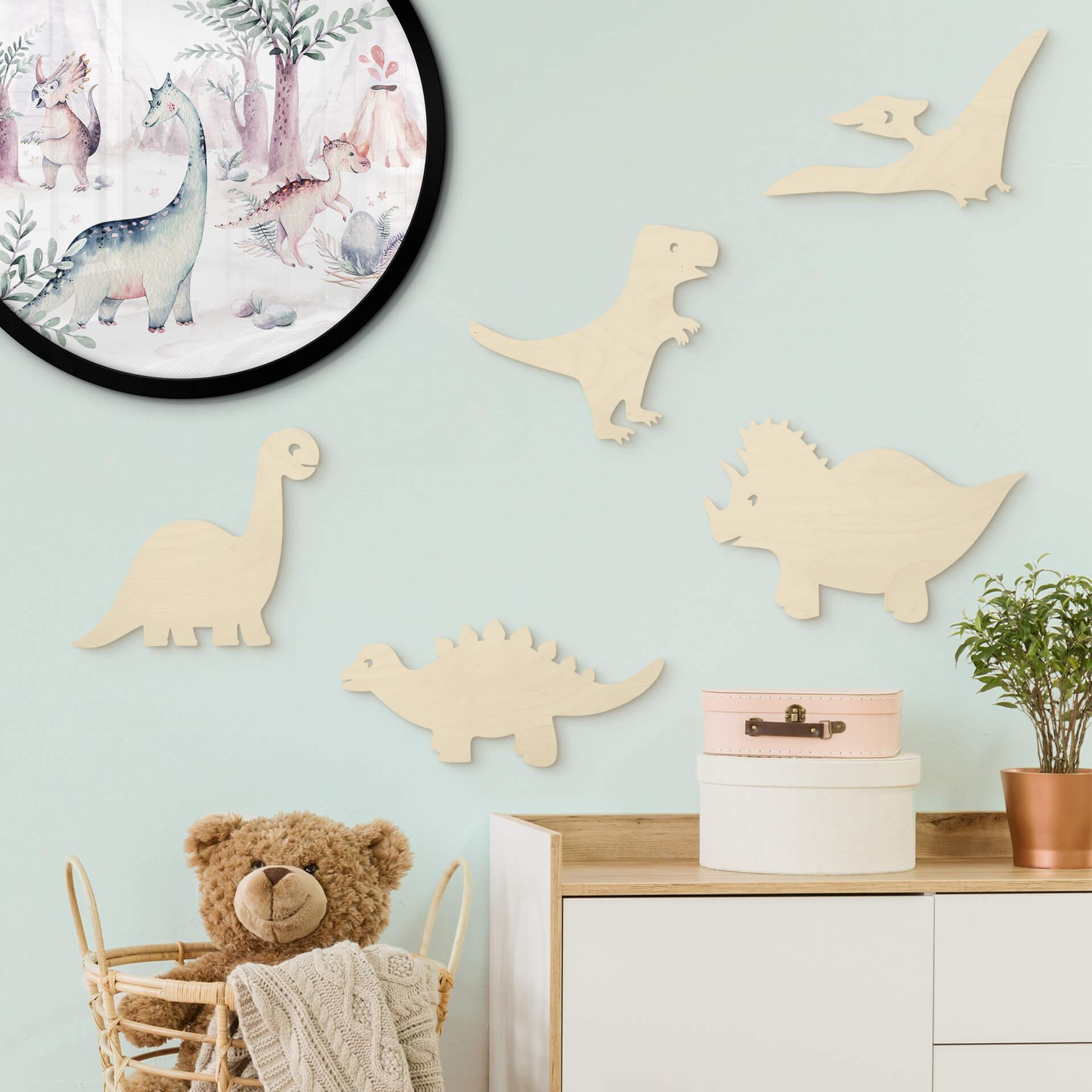 Decoración en madera chopo - set dinosaurio (5 piezas)