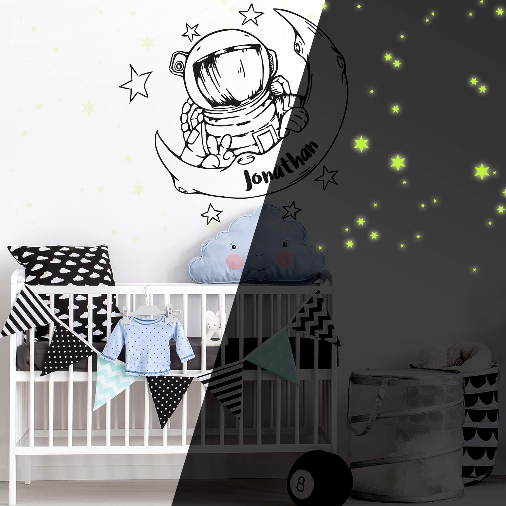 Wallsticker + Navn Astronaut + Stjernelys