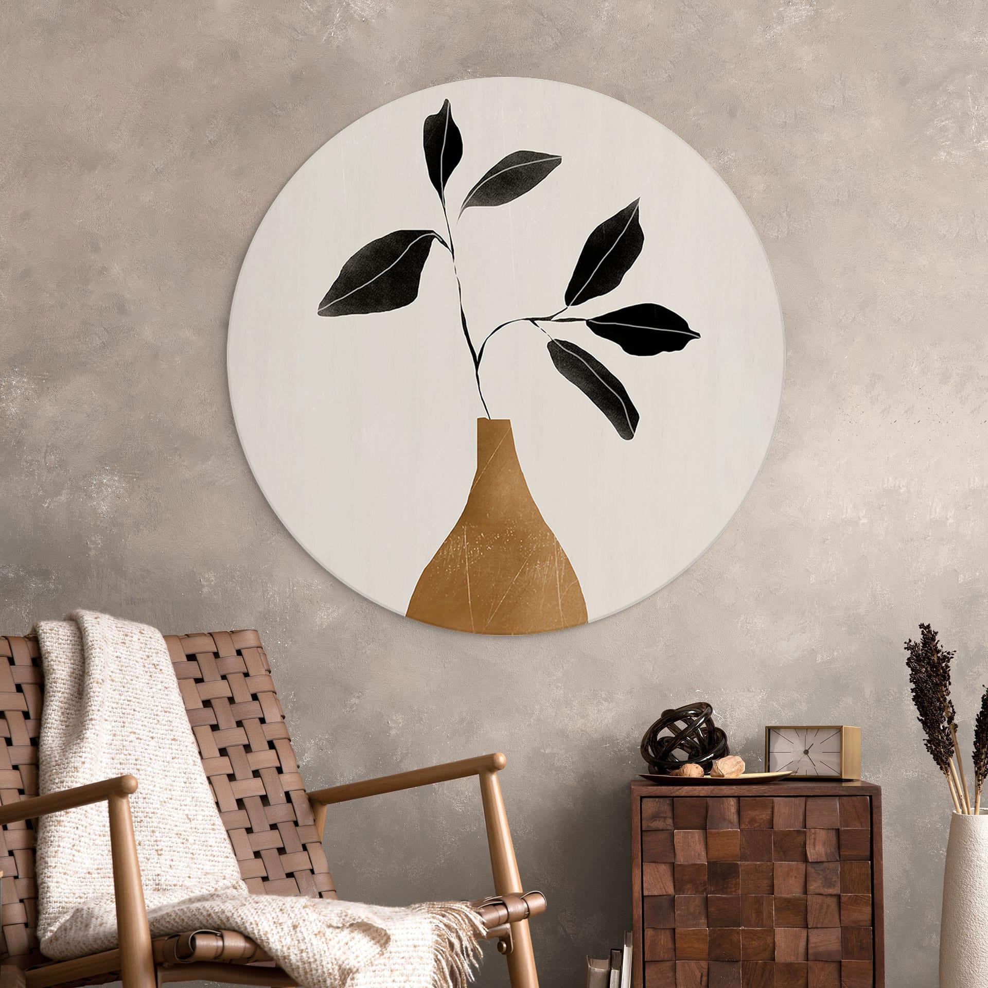 Billede Gren i gylden vase - ThingDesign - rund – print på aluminium (Alu-Dibond)