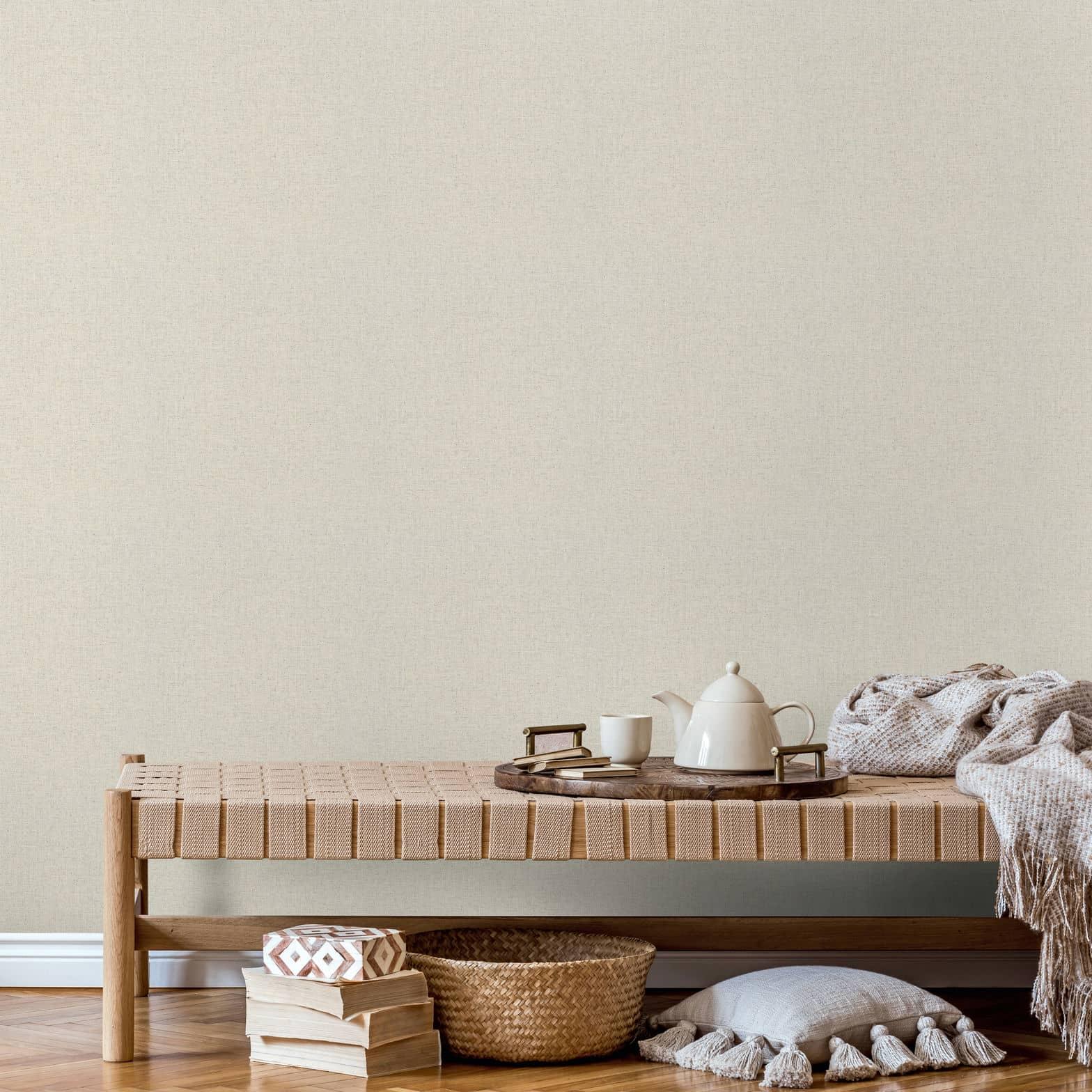 Non-woven tapet i tekstil plain look beige plain
