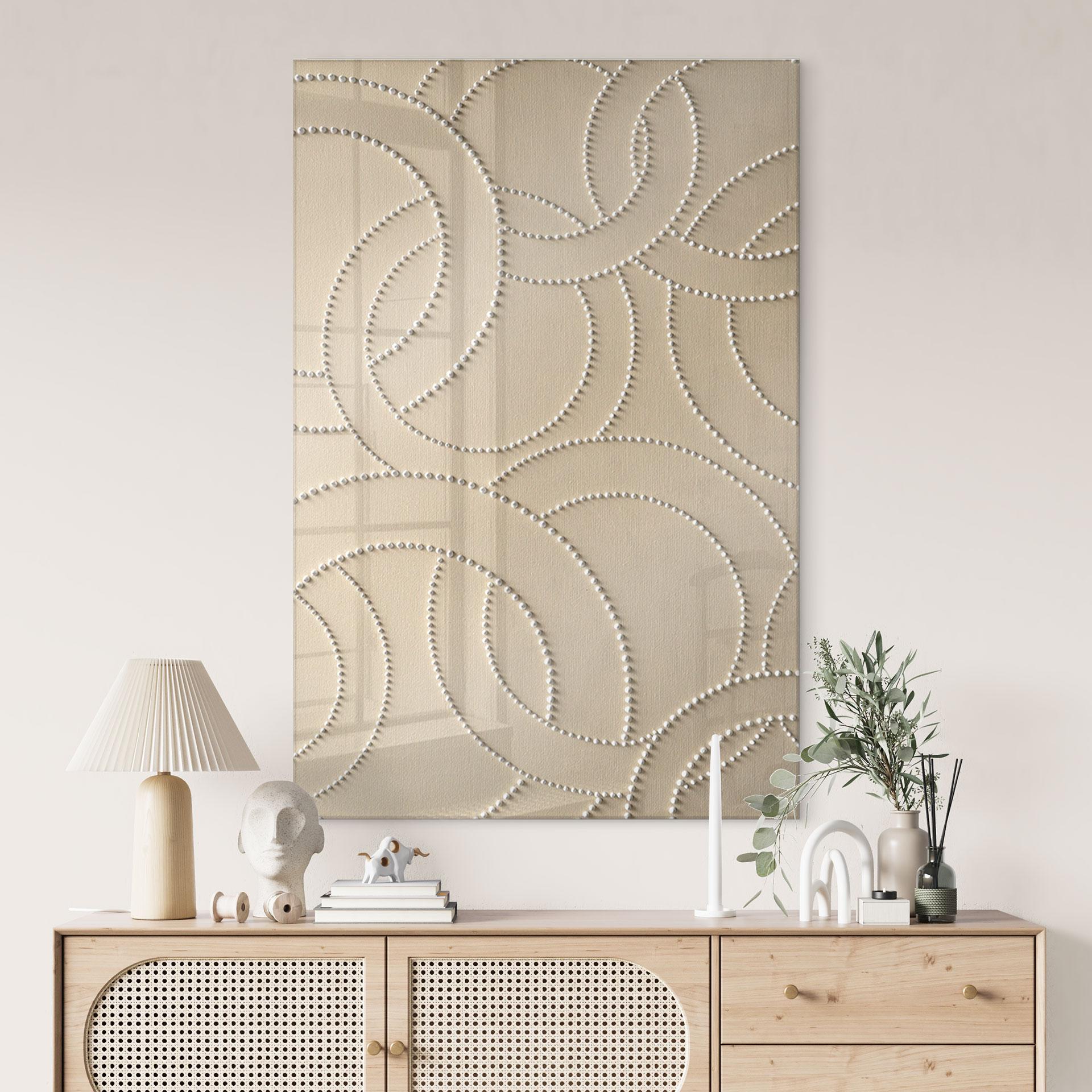 Akrylbillede med former - Abstrakte ringe beige - Grande