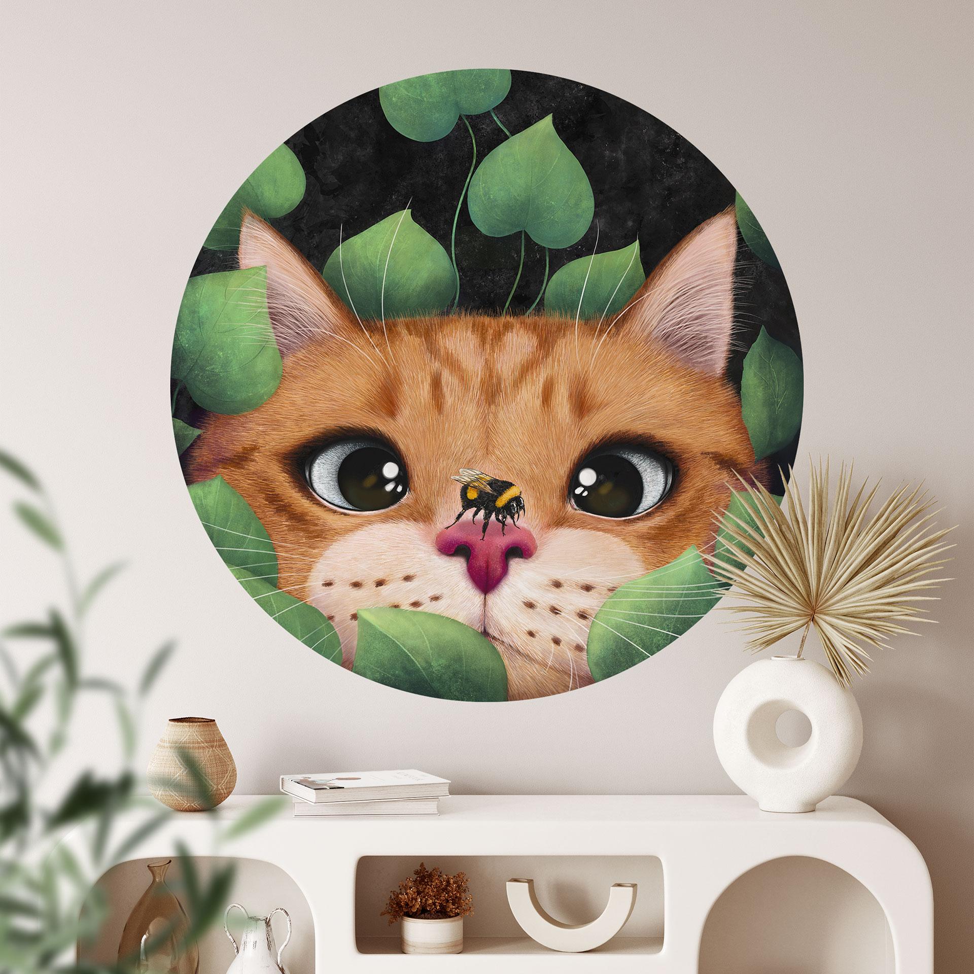 Wallsticker til børneværelset Sød kat i busken - Korenkova - Rund
