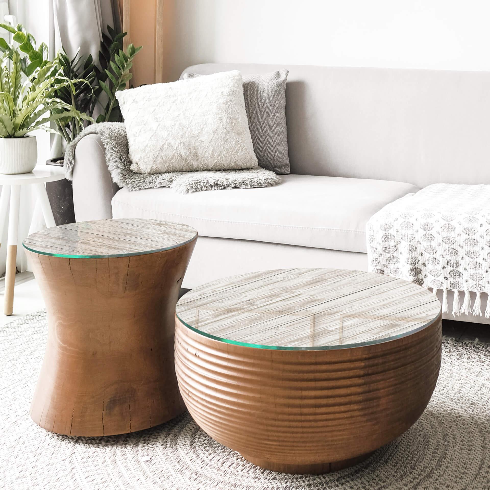Ripiano in vetro - legno Shabby Chic - tondo