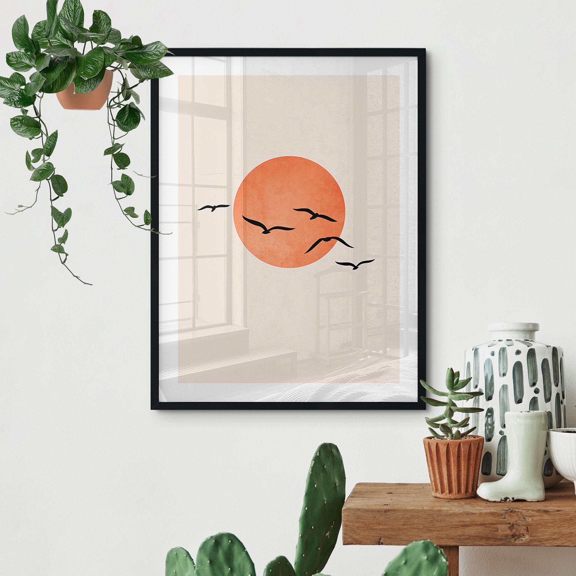 Poster Trekvogels vliegen naar de zon - Kubistika