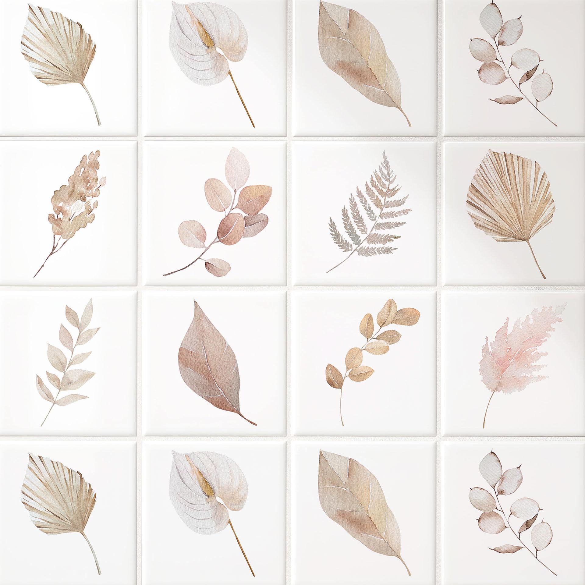 Azulejos Adhesivos acuarela hojas - lote de 12