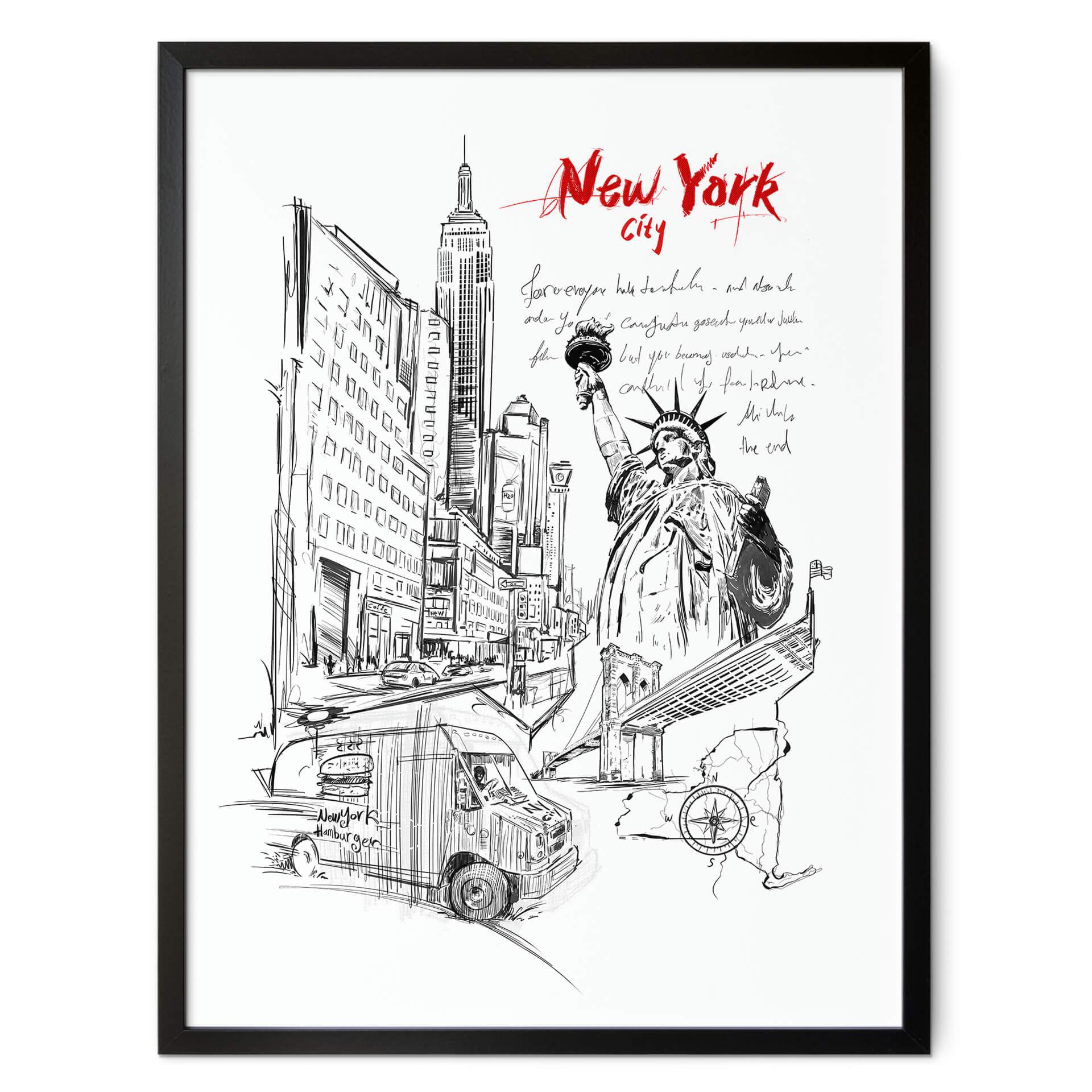 Poster Love your City - New York Freiheitsstatue Schwarz-Weiß