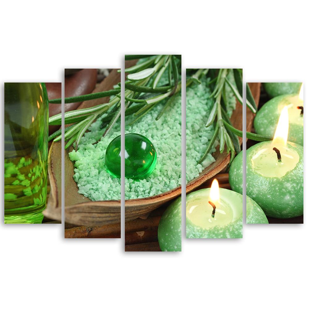 5 stykke lærredsprint Grøn Zen Spa Candle