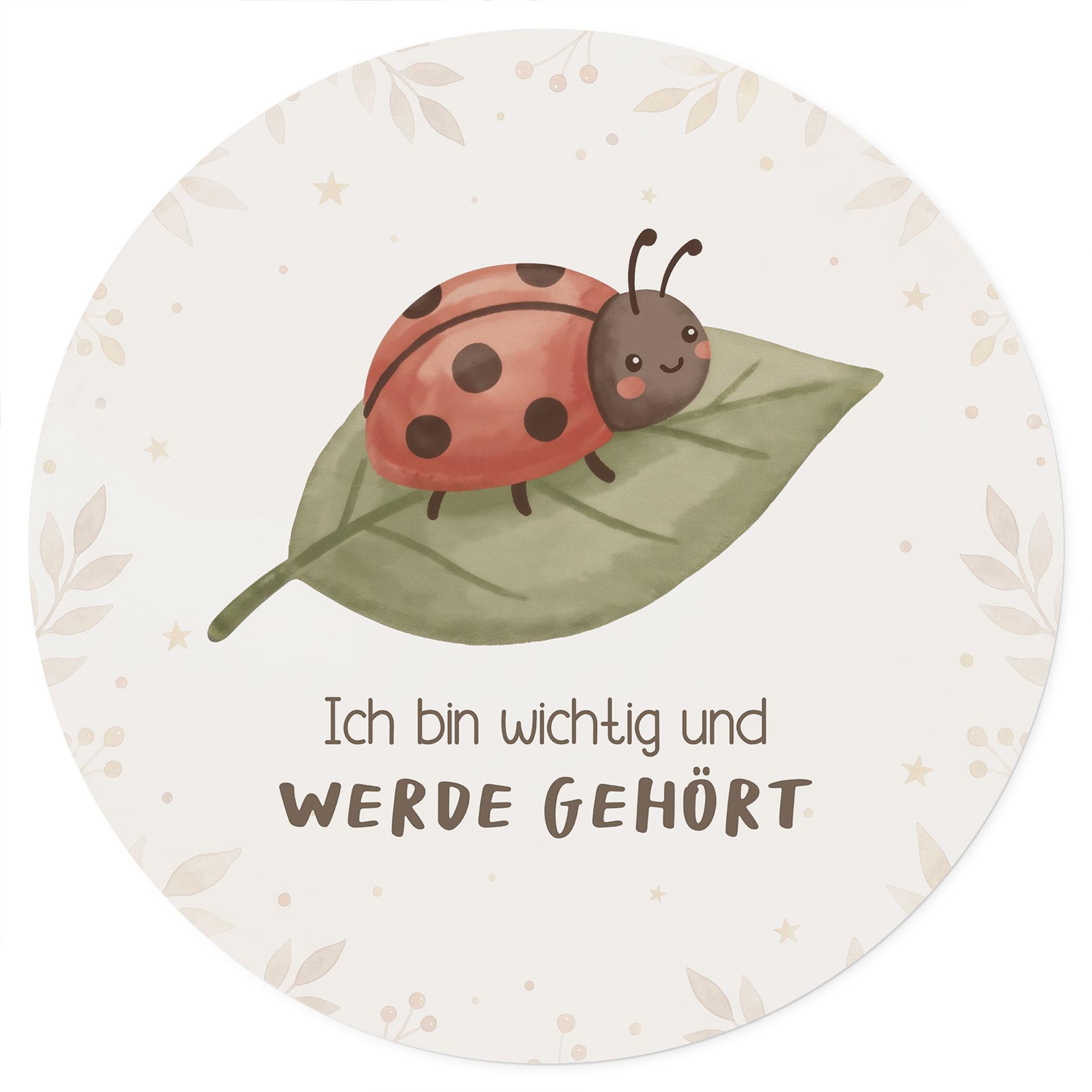 Rundes Wandtattoo mit Marienkäfer - Kraftsatz 'Ich bin wichtig und werde gehört' fürs Kinderzimmer