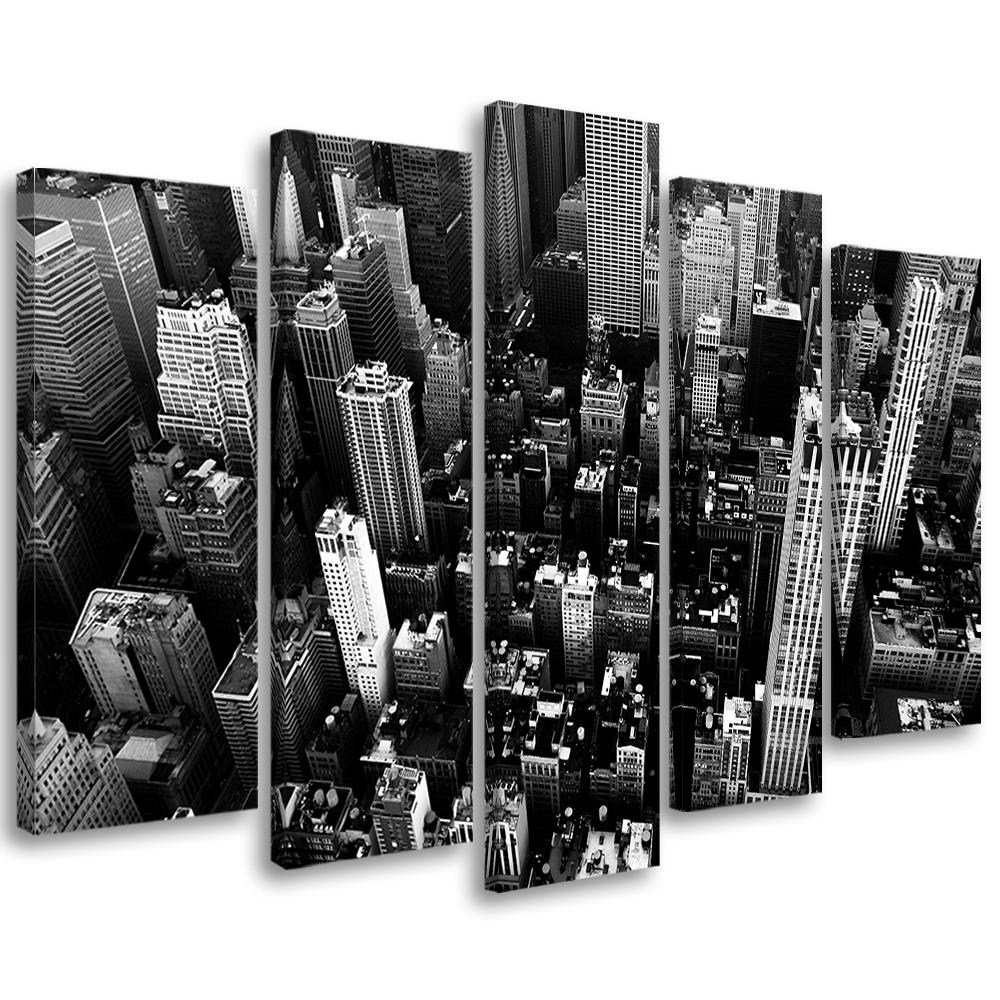 5 stykke lærredstryk, New York City sort og hvid USA