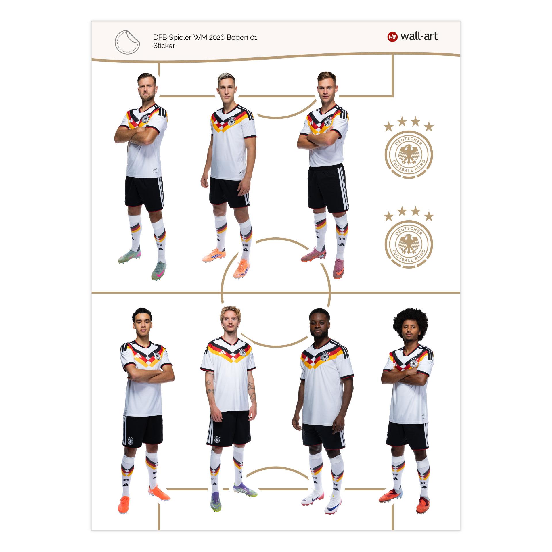 DFB Sticker Spieler WM 2026, Wandtattoo Bogen 01