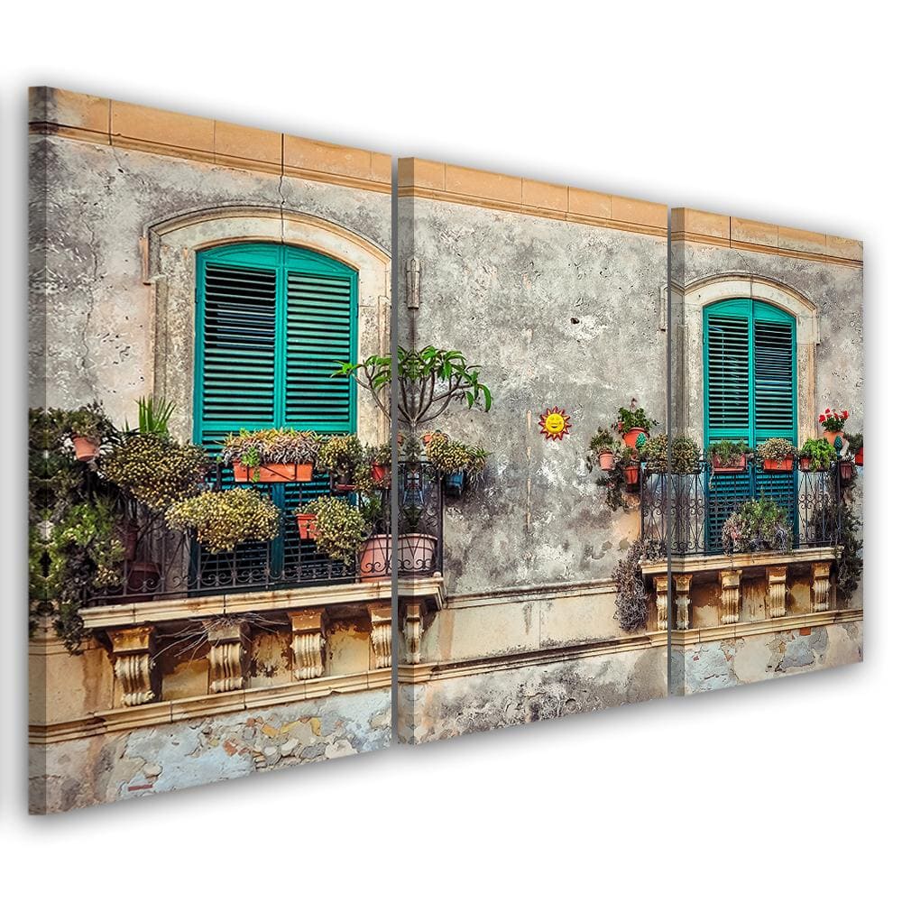 3 stykke lærredstryk, Street Italy vinduesblomster