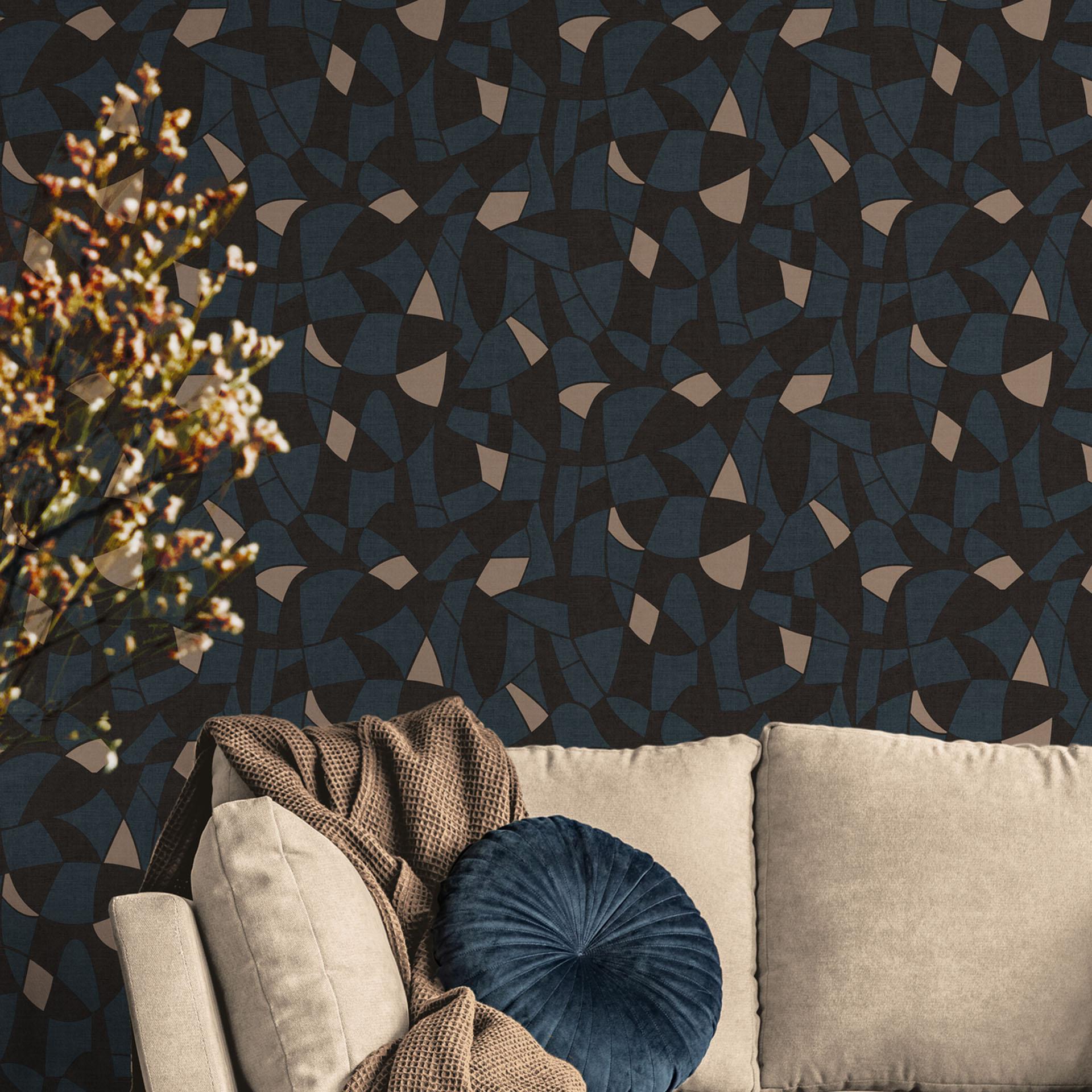 design tapet blå sort beige vintage - køkken ikke-vævet tapet