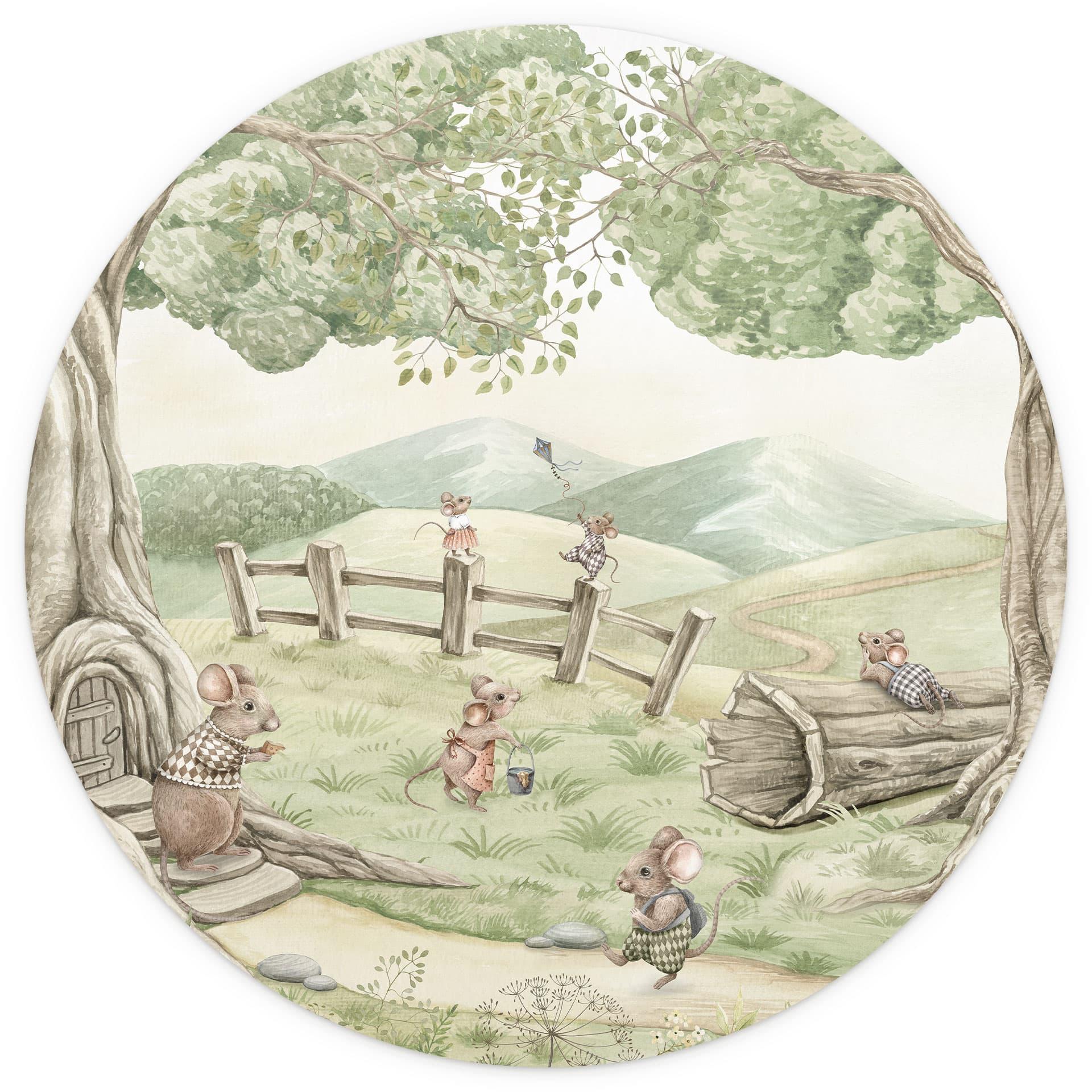 Behangcirkel Muizenfamilie in het bos - Kikki Belle - vliesbehang/zelfklevend vliesbehang