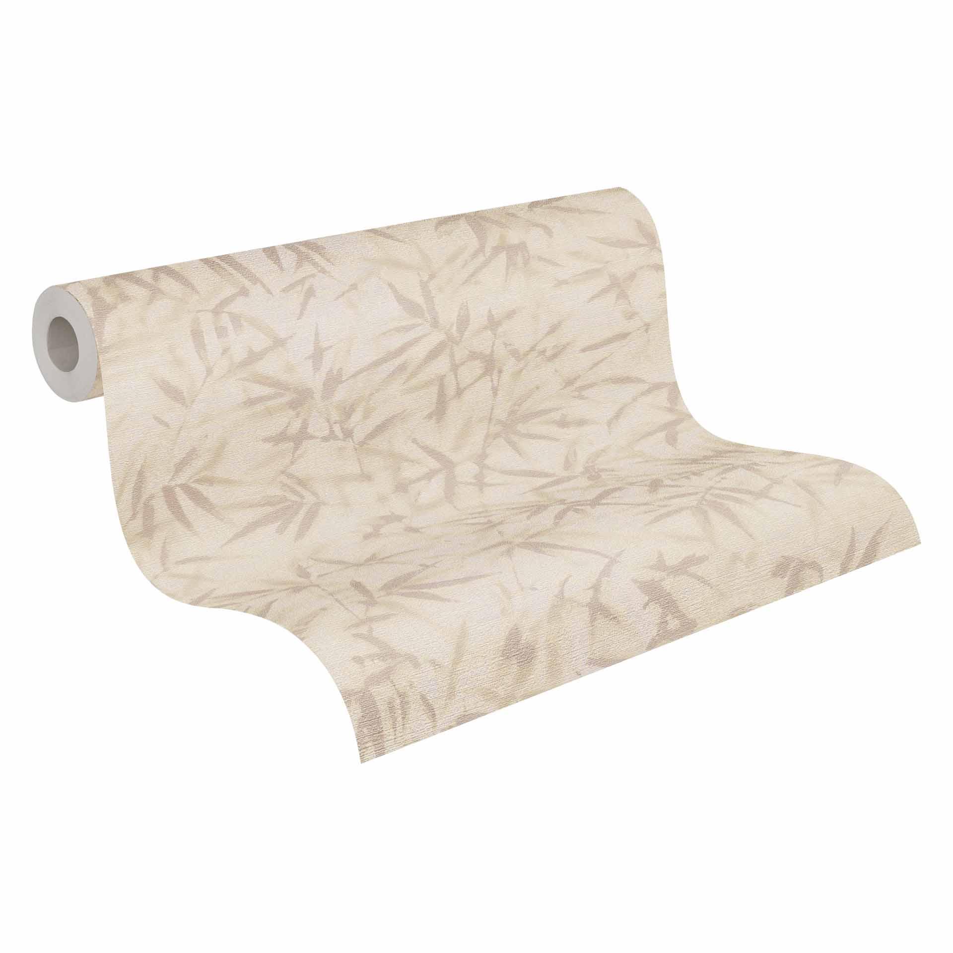 Bladeren behang beige bruin - subtiel Patroonbehang met bamboelook - Vliesbehang
