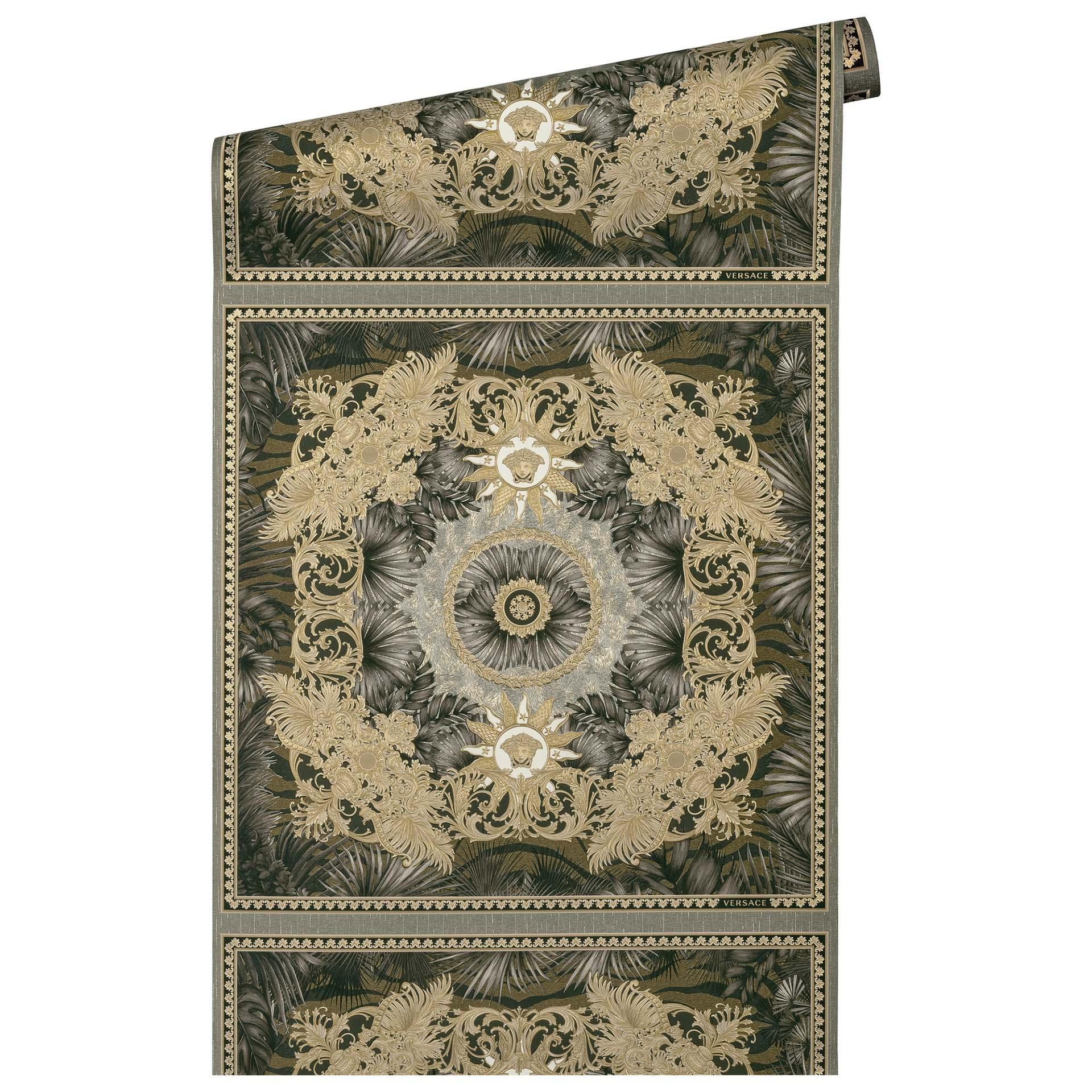 Versace tapet i brun og guld non-woven tapet med jungle design tapet medusa hoveder