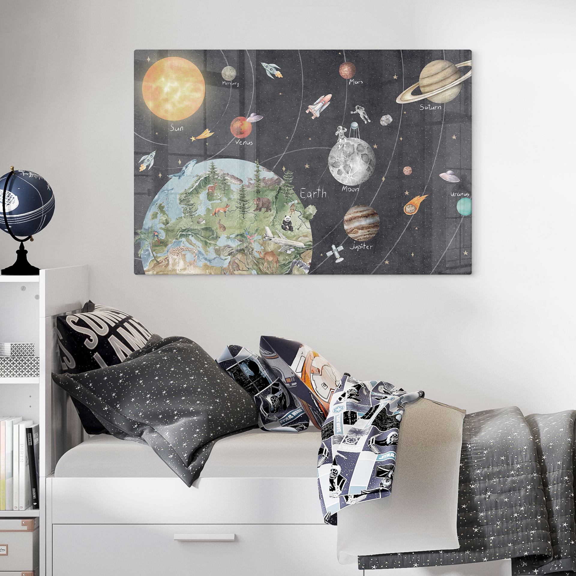 Zonnestelsel met planeten en aarde - Mevrouw Glasschilderijen