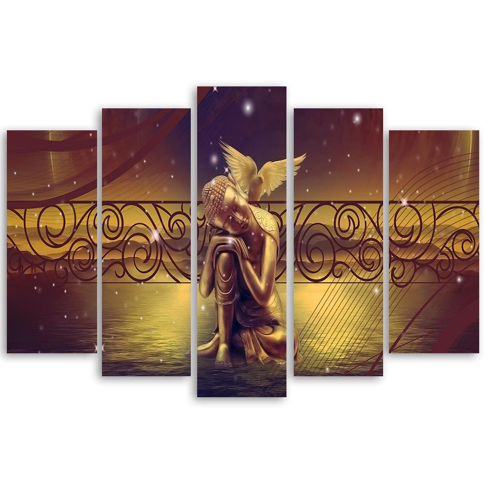5-delige canvas print Boeddha Abstract Zen Bruin