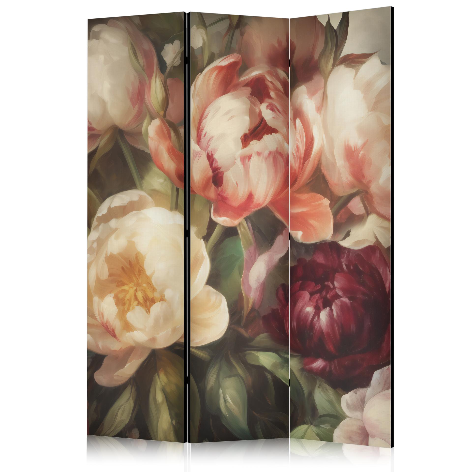Paravent, Raumteiler freistehend, Trennwand - Blooming Peonies - Charismatic Flowers Bathed in Sunli