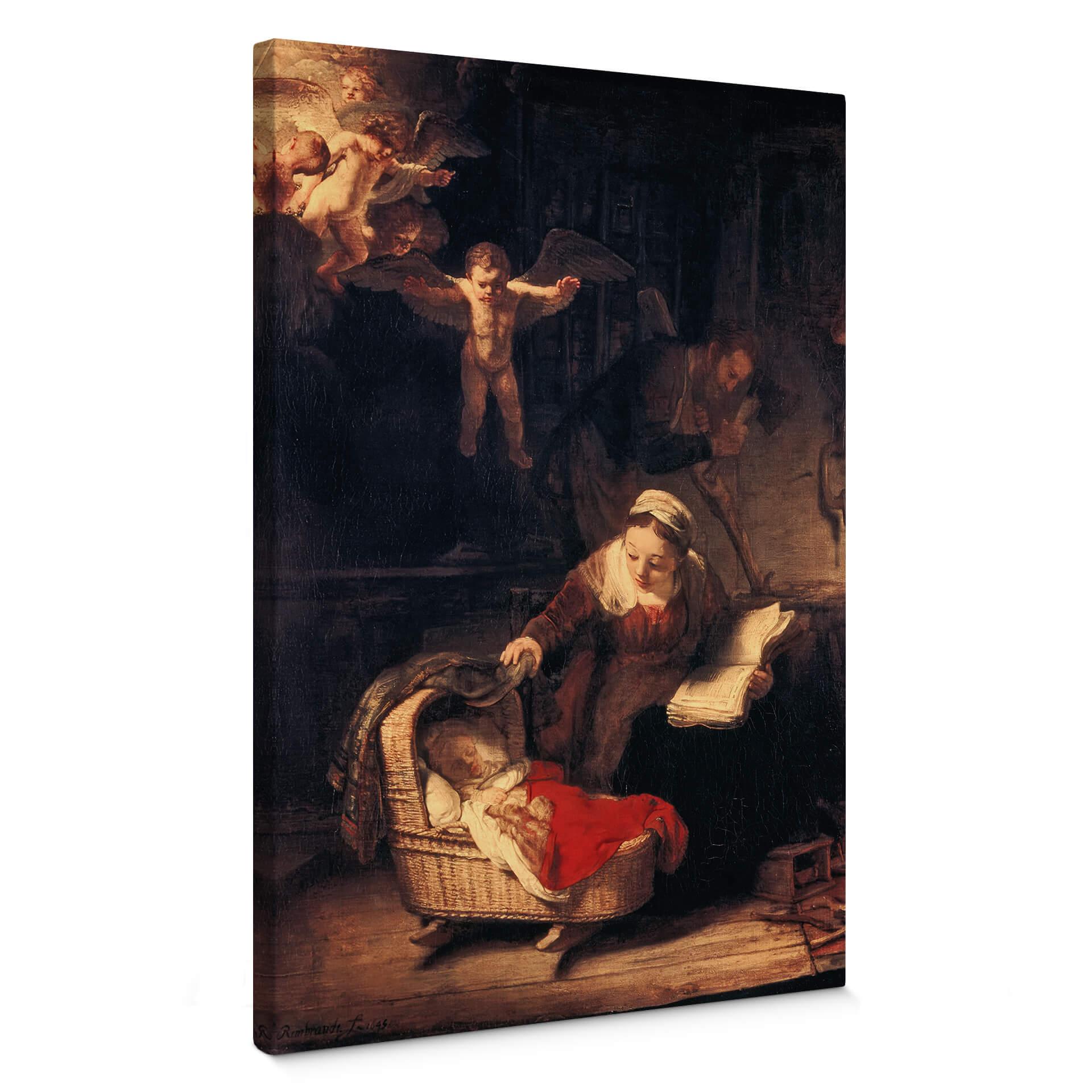 Canvastavla Rembrandt - Den heliga familjen med änglar